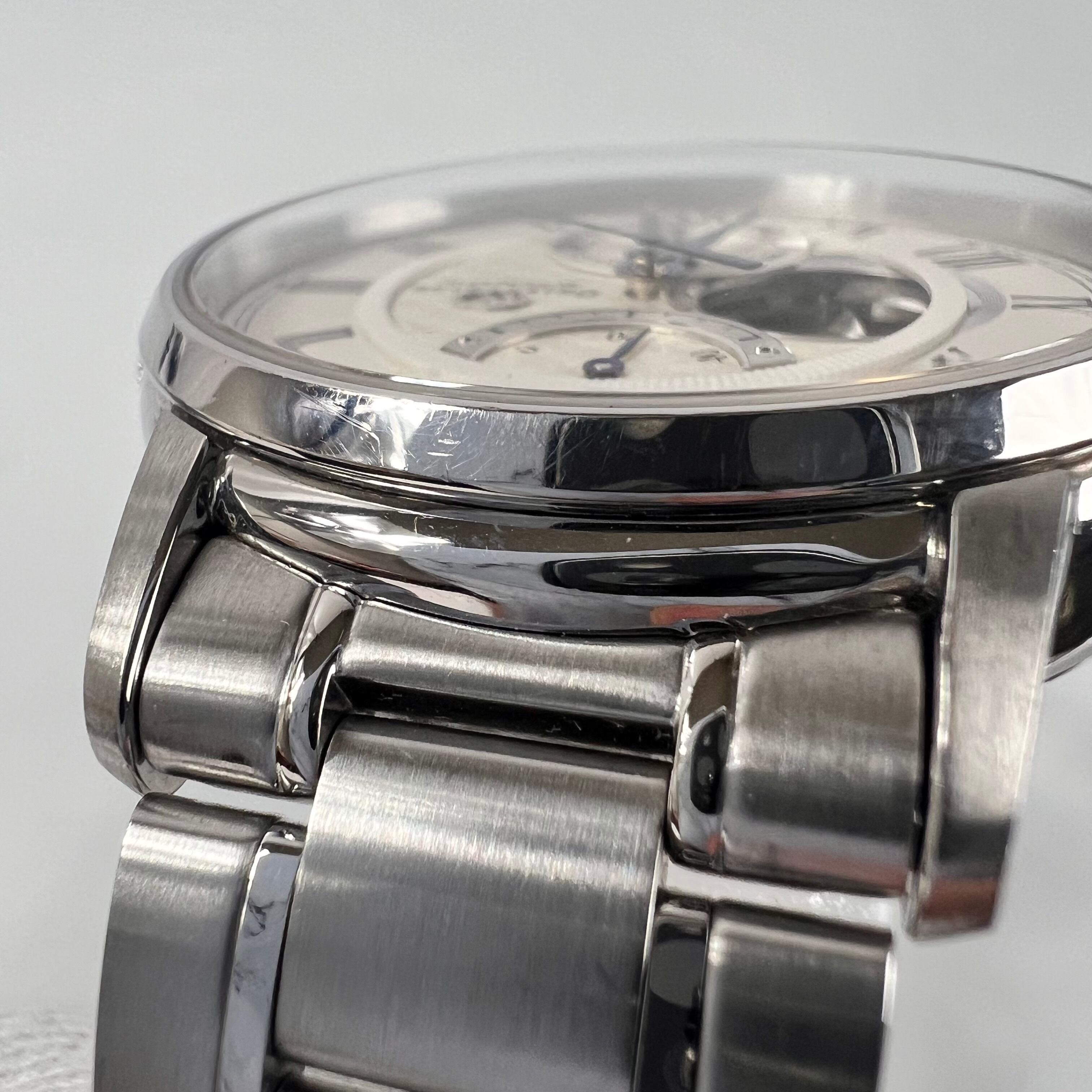 【美品】オリエント　オリエントスター　RK-AM0005S　F7X6-UAA0　自動巻　手巻　セミスケルトン　シルバー　デイト表示　パワーリザーブ　ムーンフェイズ　ローマ数字