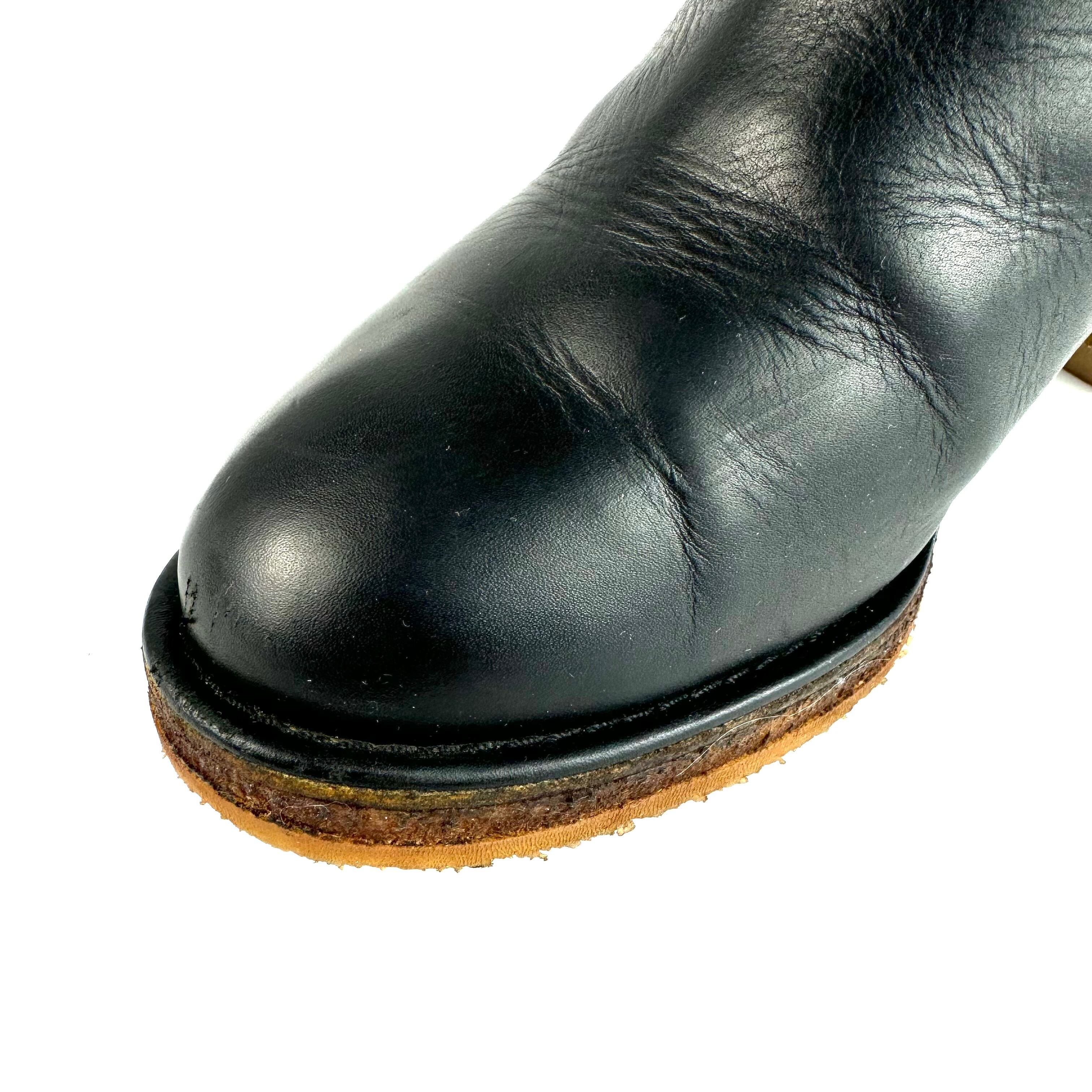 【美品】シャネル　ロングブーツ　ムートン　ココマーク　レザー　黒　22.5cm