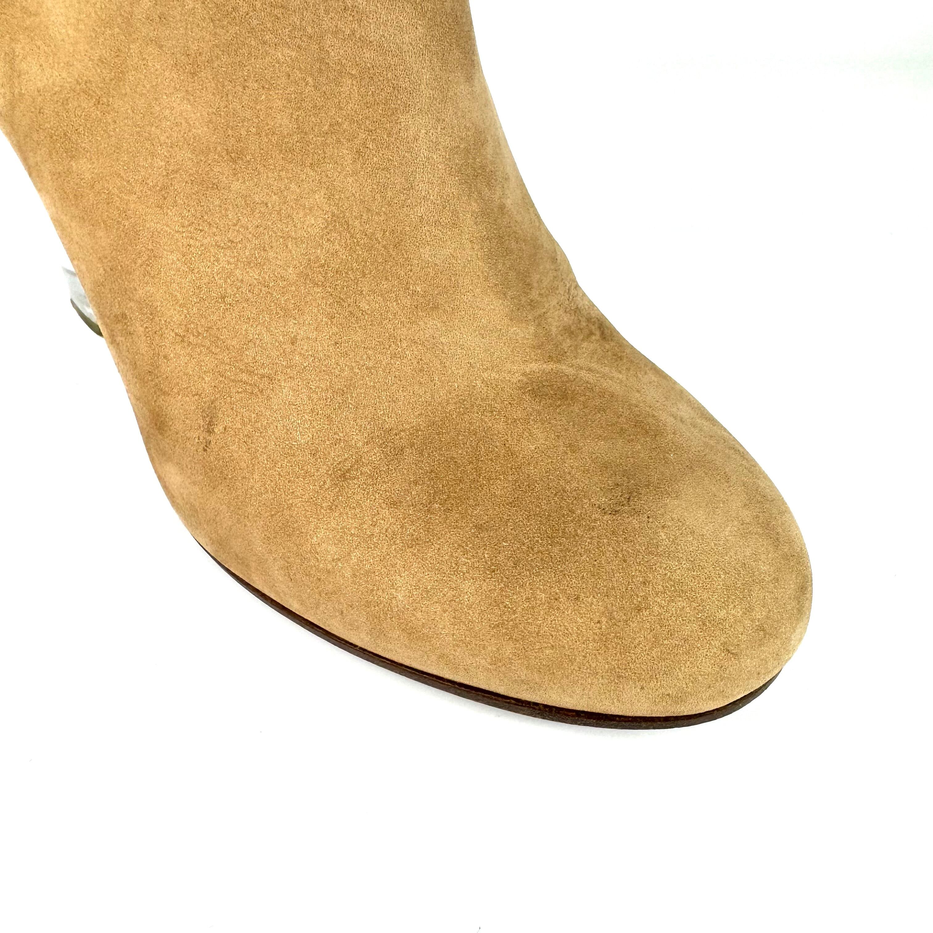 マルタンマルジェラ　ショートブーツ　クリアヒール　ラメ　スエード　ベージュ