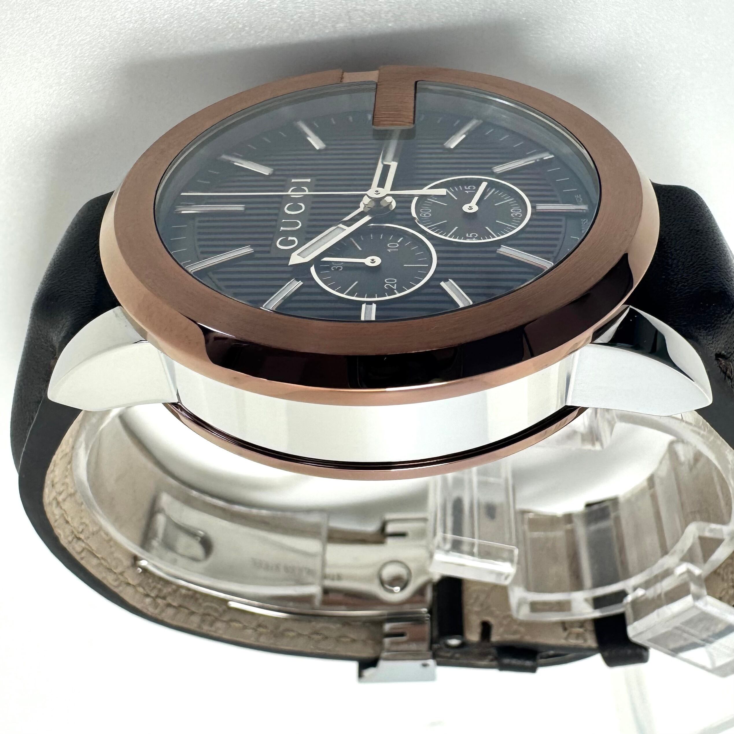 【美品】グッチ　GUCCI　Gクロノ　YA101202　101.2　クォーツ　黒　クロノグラフ　革ベルト