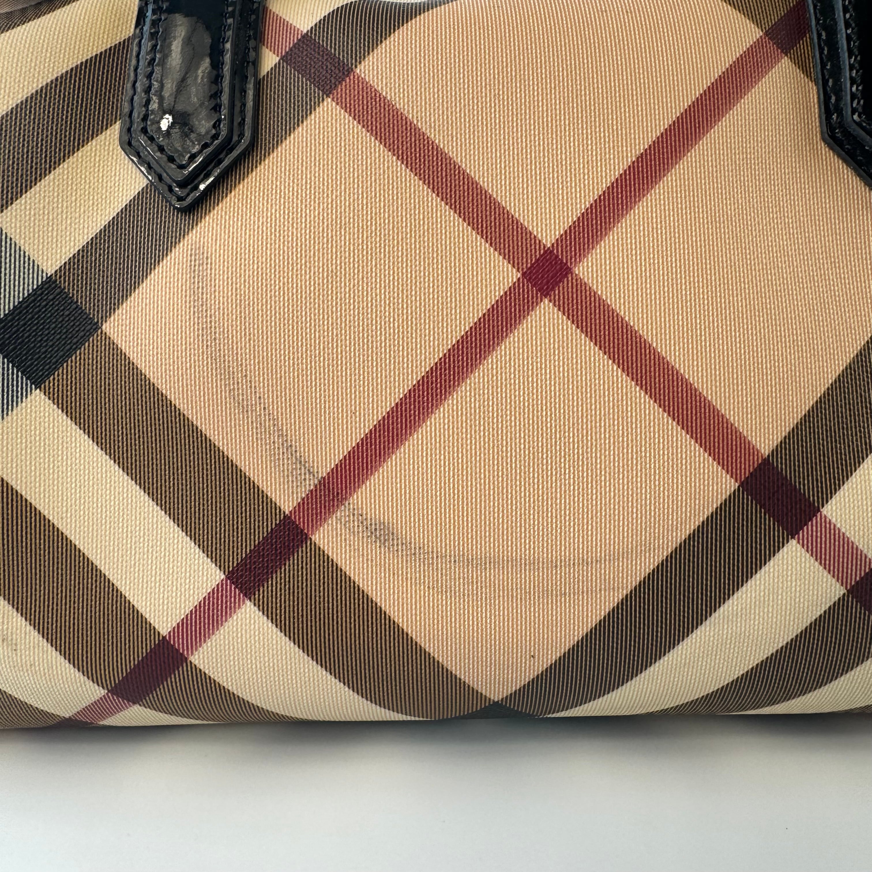 バーバリー　ミニボストンバッグ　ノバチェック　メガチェック　PVC×レザー　ベージュ系