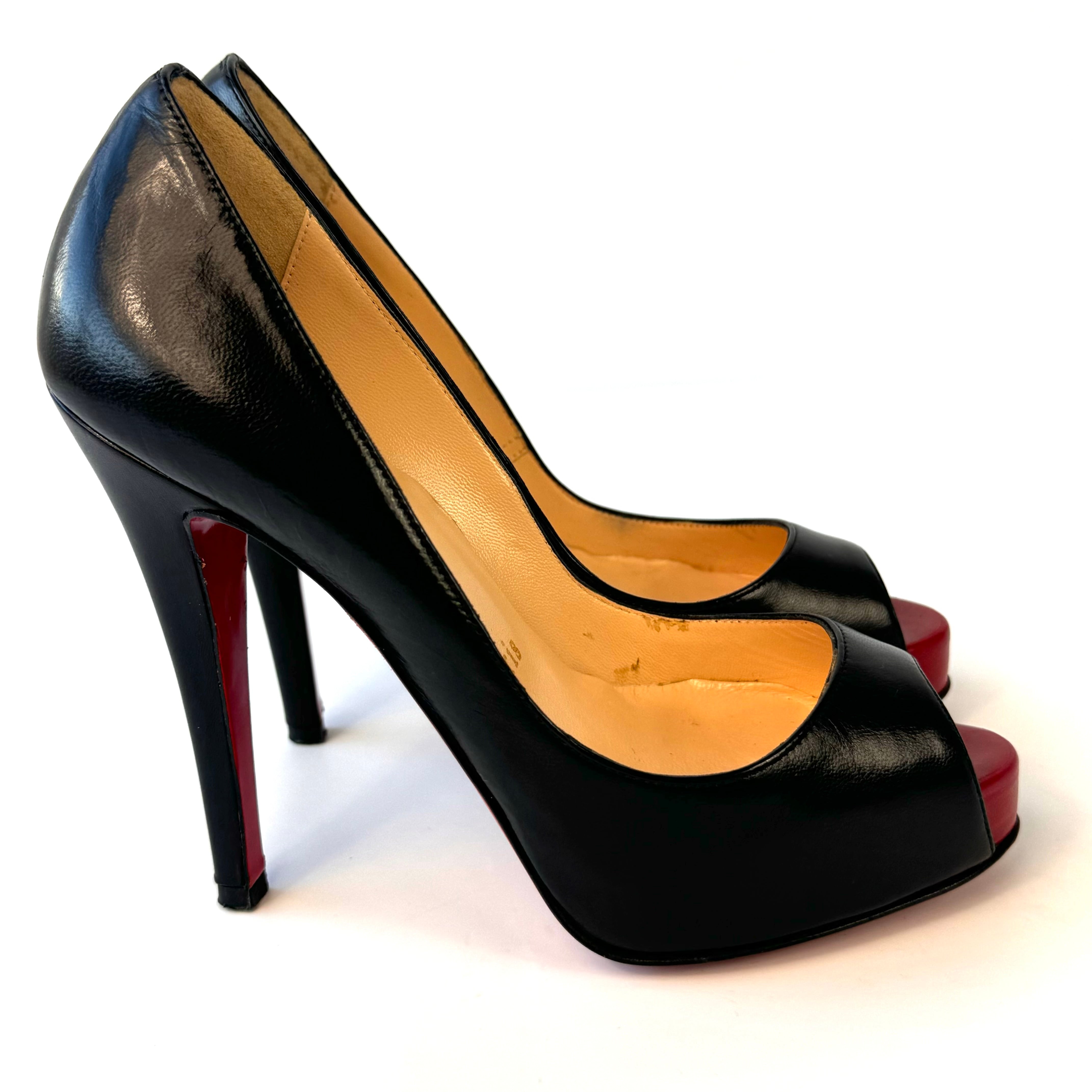 【美品】クリスチャンルブタン　パンプス　ピンヒール　オープントゥ　21cm　黒