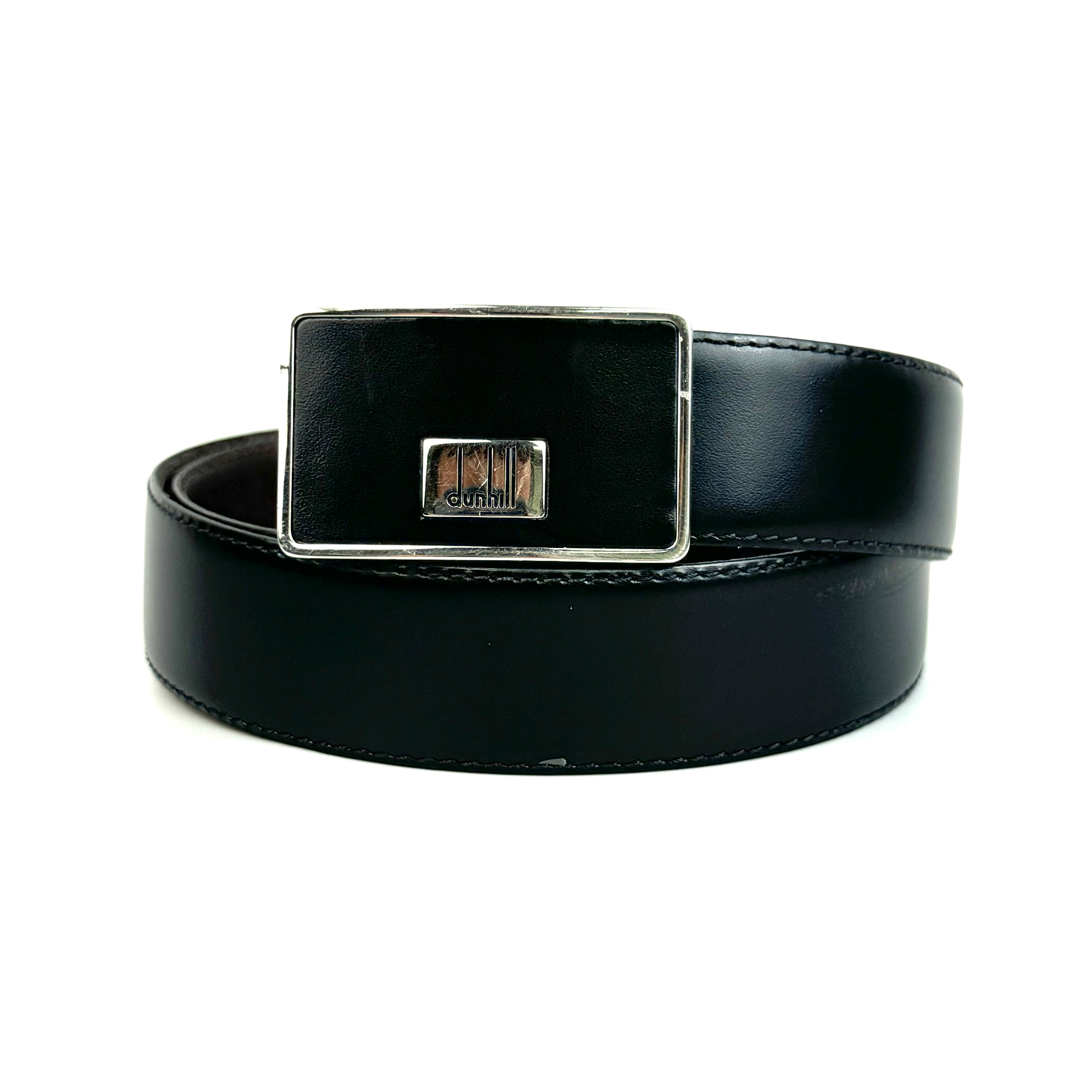 ダンヒル　ベルト　ロゴ　シルバー金具　レザー　黒
