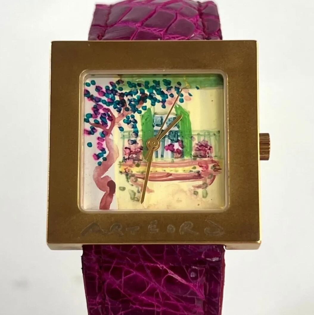【希少・美品】アルテオロ　アート&ウォッチ　クォーツ　革ベルト　ピンク　ボーイズ　メンズ　レディース