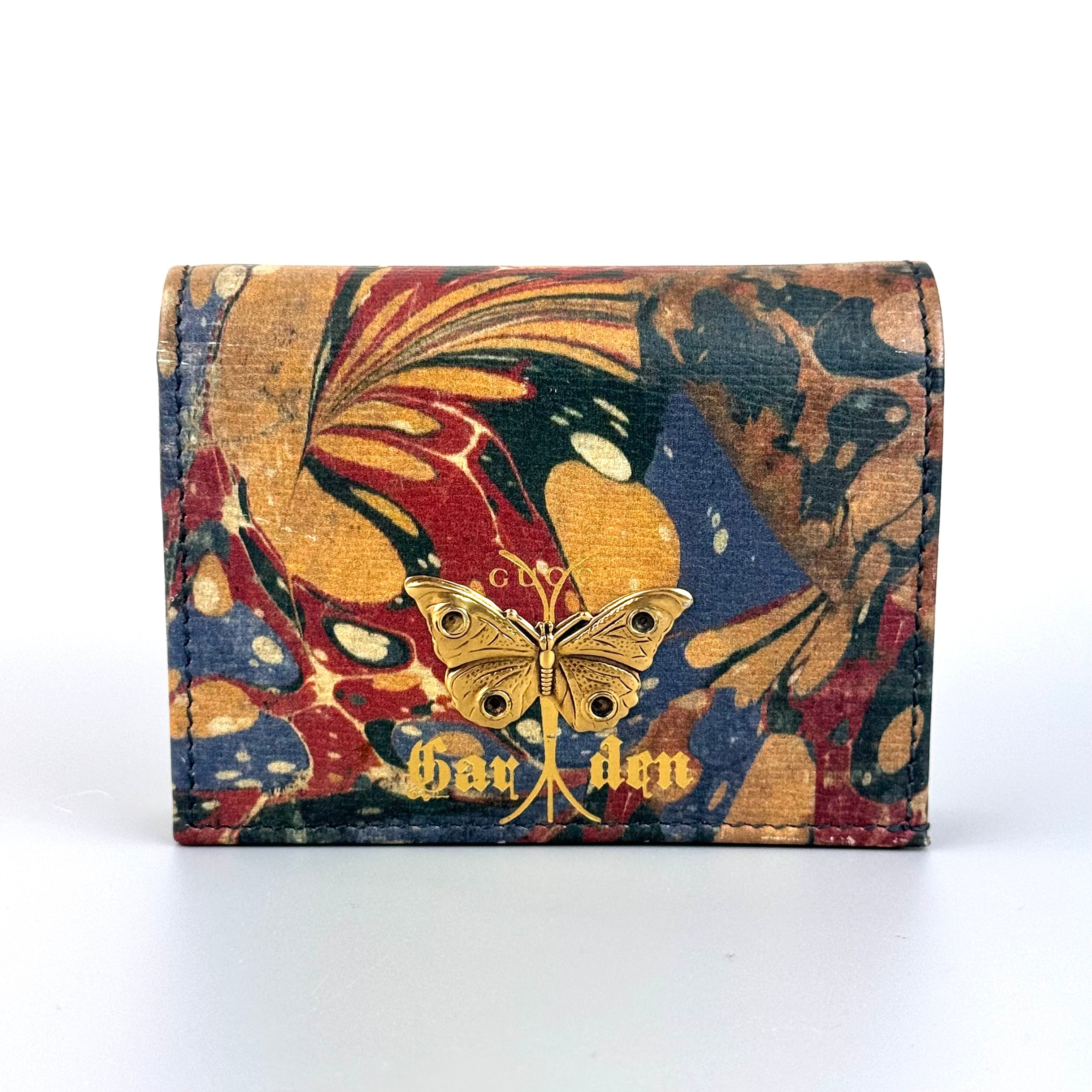 【希少】グッチ　ガーデン　財布　バタフライ　516929・0416　二つ折り財布　マーブルカラー　ネイビー