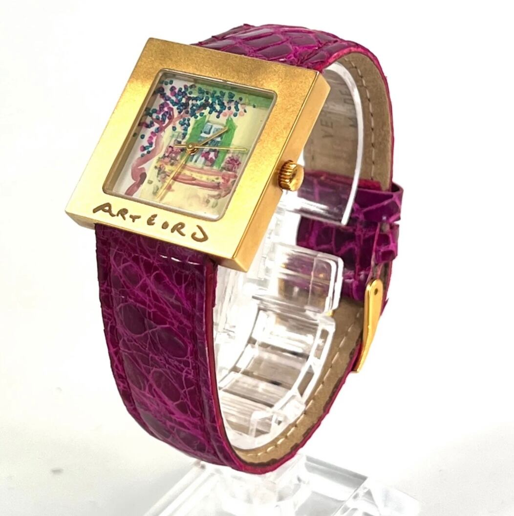 【希少・美品】アルテオロ　アート&ウォッチ　クォーツ　革ベルト　ピンク　ボーイズ　メンズ　レディース
