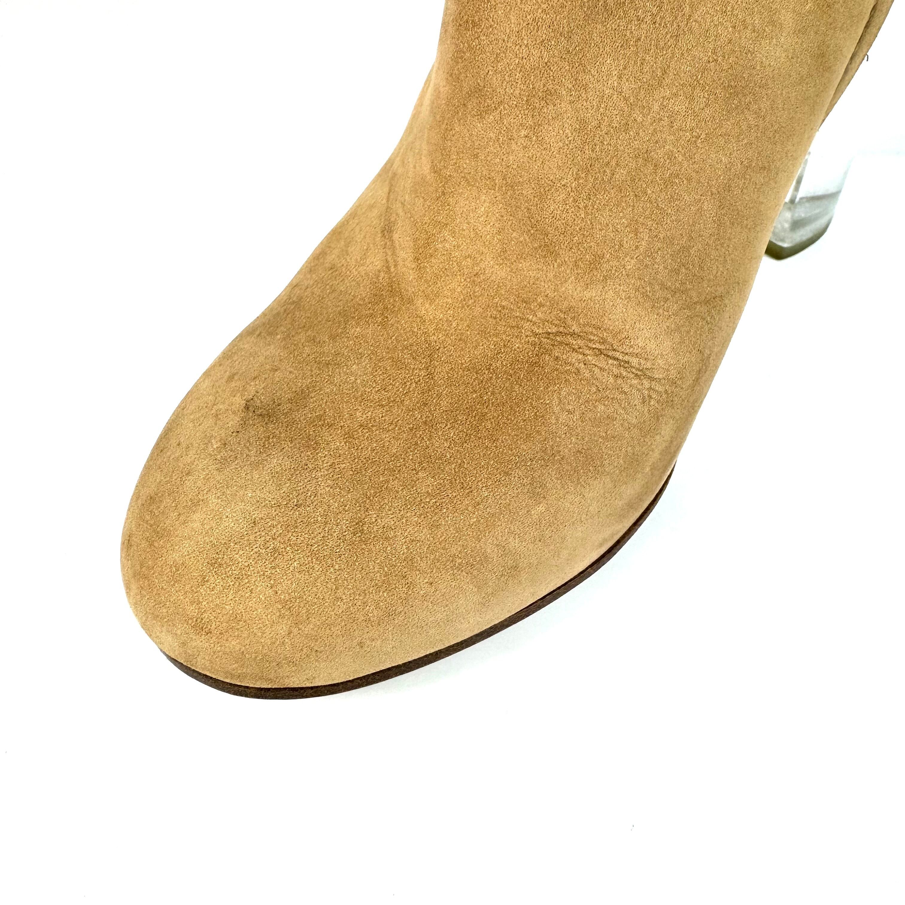 マルタンマルジェラ　ショートブーツ　クリアヒール　ラメ　スエード　ベージュ