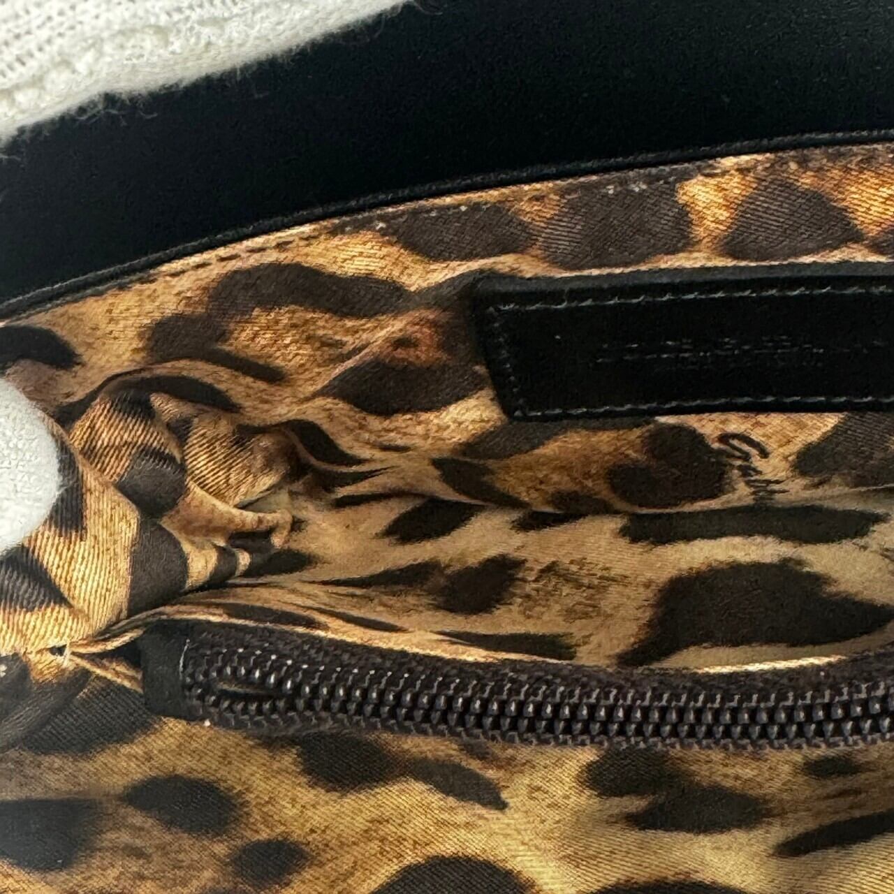 【美品】ドルチェアンドガッバーナ　Dolce&Gabbana　財布　フラップ　レオパード　黒　ナイロン　ハラコ