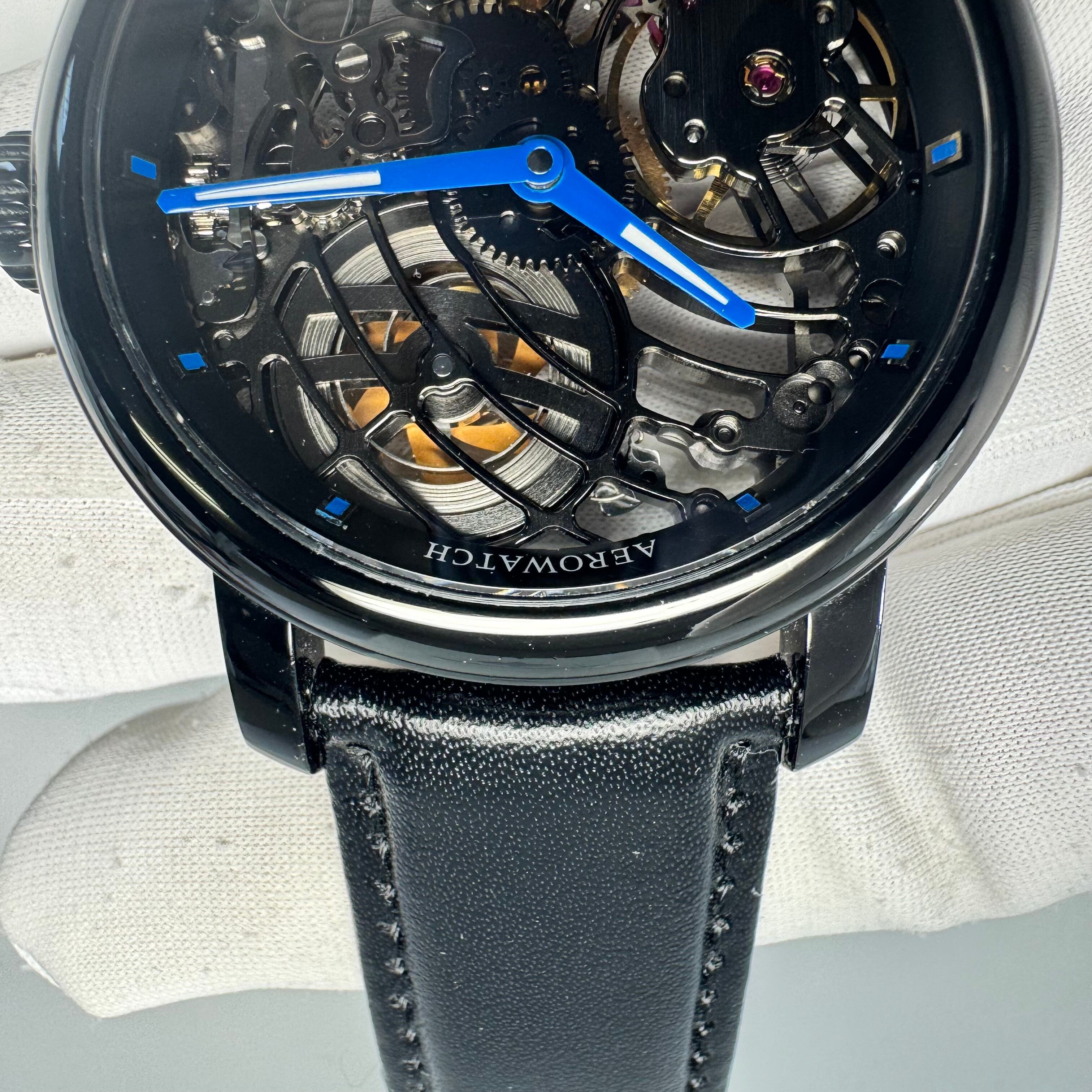 【希少】アエロウォッチ　AEROWATCH　スケルトンCobweb　A50931NO09　ユニタス6498　手巻き　フルスケルトン　革ベルト