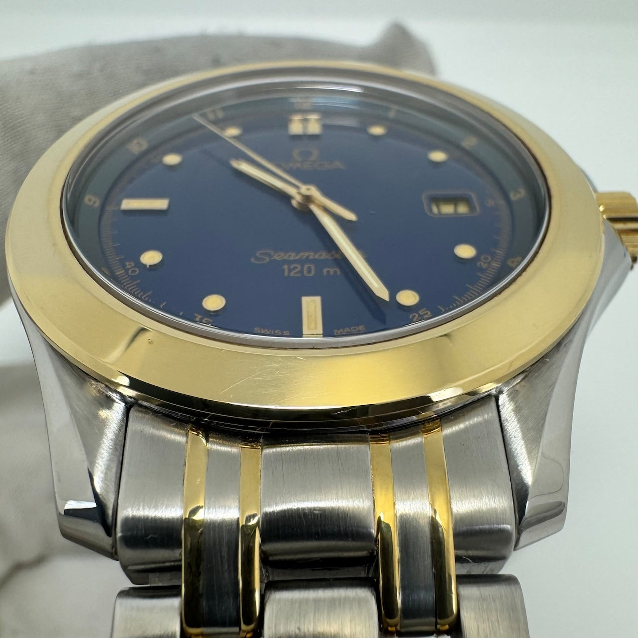 腕時計 メンズ オメガ OMEGA シーマスター120 2311.80 YGベゼル 青 デイト表示 クォーツ 120m防水