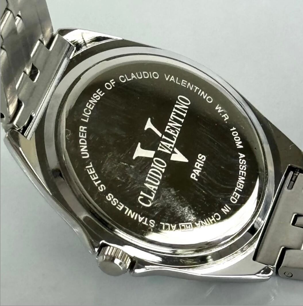 バレンチノ　CLAUDIO VALENTINO　クォーツ　デイデイト　ブルー　ラインストーン