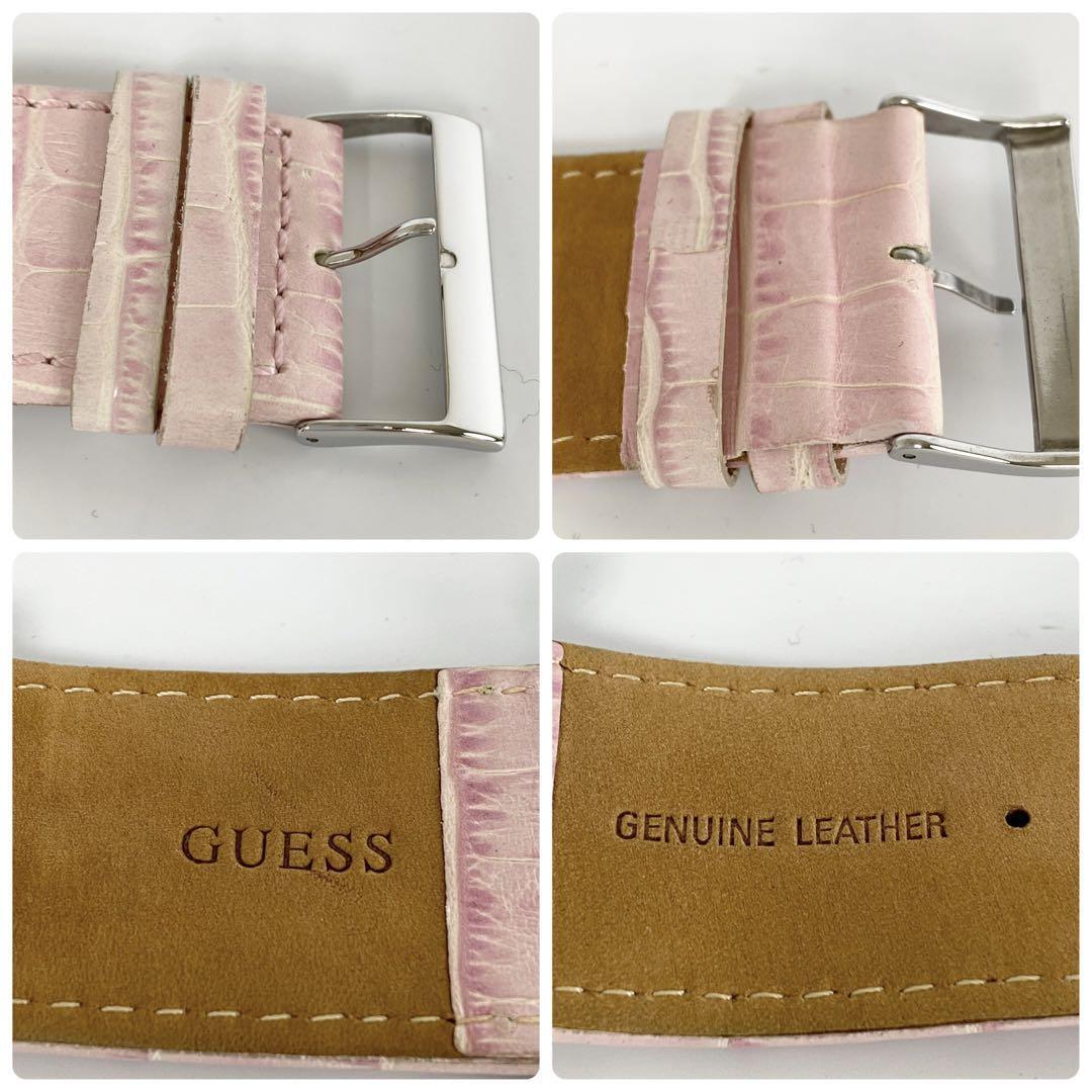 【美品】ゲス　クォーツ　シルバー　革ベルト　ラインストーン　スクエア