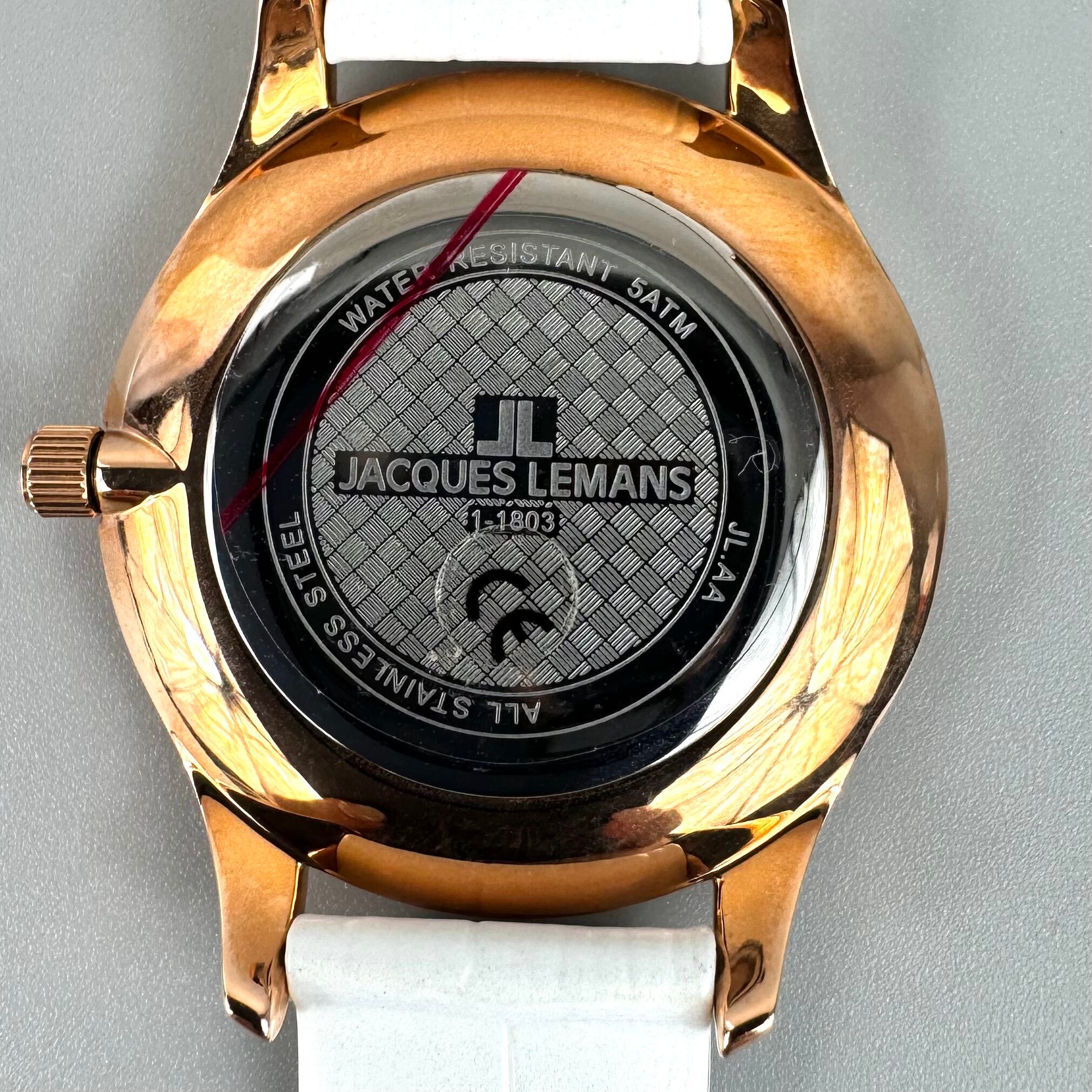 【未使用】ジャックルマン　JACQUES LEMANS　JAL1-1803D　クォーツ　スワロフスキー　ハート　シルバー　革ベルト　レディース