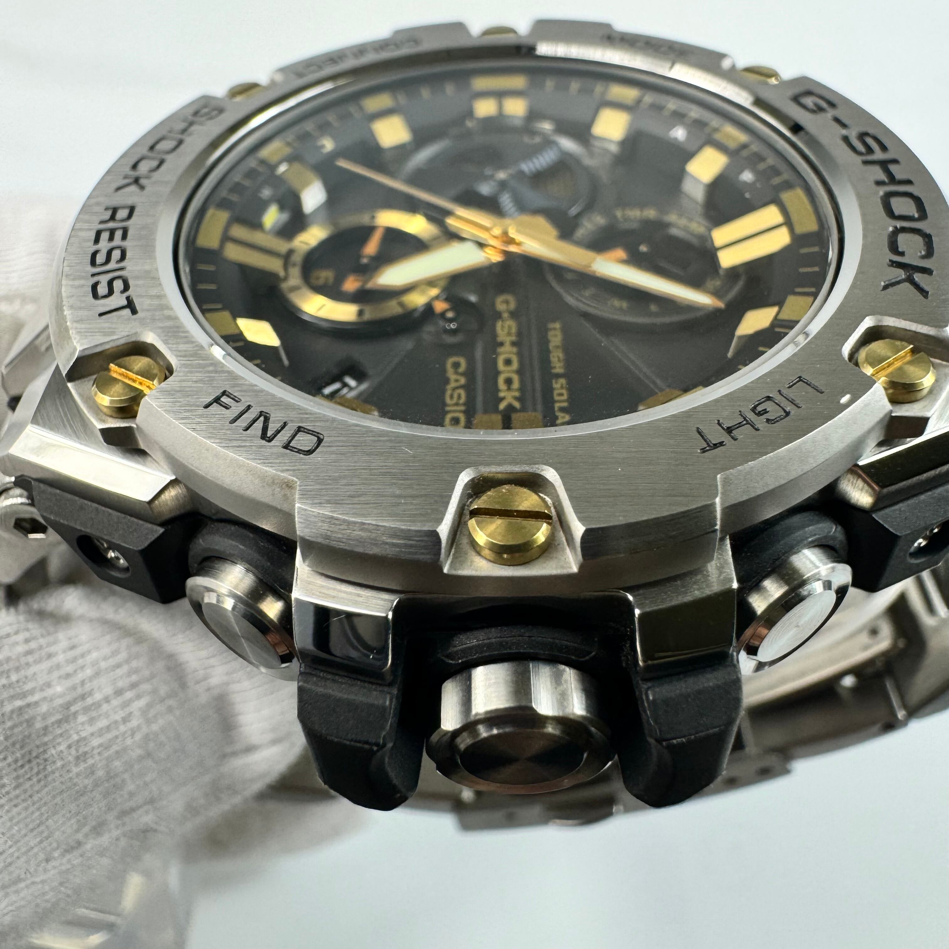 【美品】カシオ　CASIO　ジーショック　G-SHOCK　ジースチール　G?STEEL　GST-B100D-1A9JF　タフソーラー　デイト表示　スマホリンク　黒
