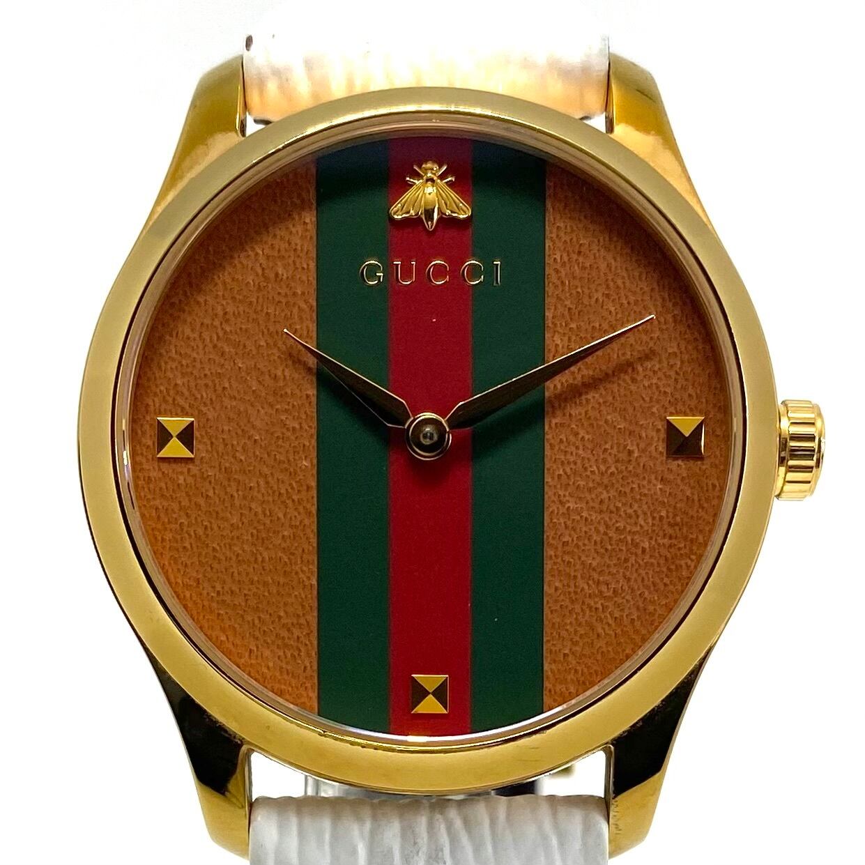 腕時計 グッチ GUCCI Gタイムレス 126.4 YA1264077 蜂 ビーマーク クォーツ ブラウン シェリーライン メンズ レディース ユニセックス 革ベルト