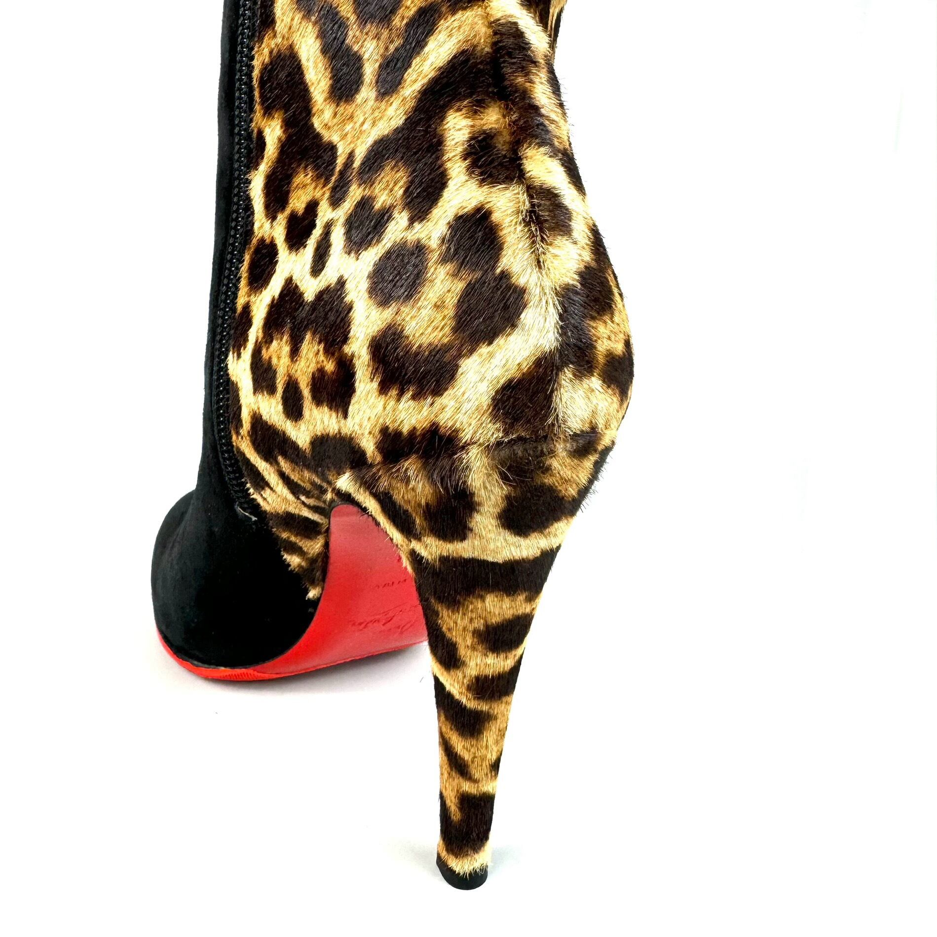 クリスチャンルブタン　ロングブーツ　ハラコ　スエード　黒　ヒョウ柄　25cm