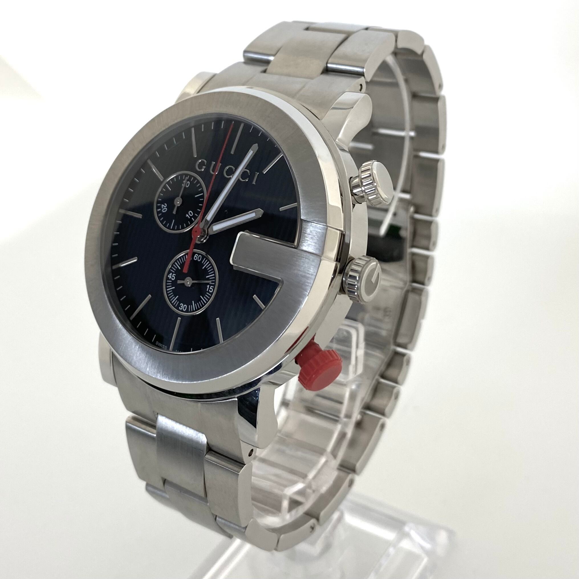 【美品】グッチ　GUCCI　Gクロノ　101M　YA101361　クォーツ　黒　スモールセコンド　クロノグラフ