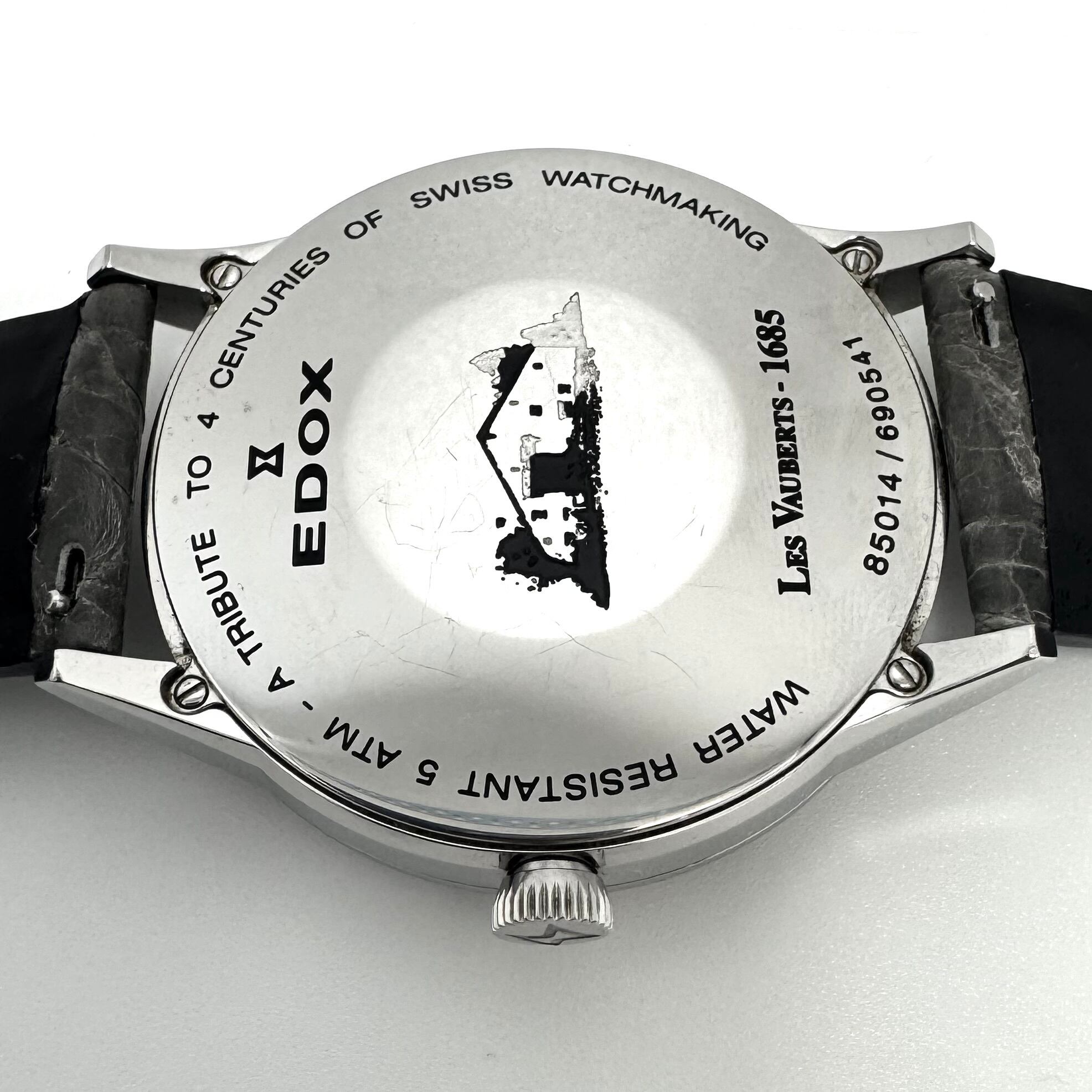 【希少】エドックス　EDOX　85014-3-AIN　レ・ヴォベール　オープンハート　自動巻　シルバー　革ベルト