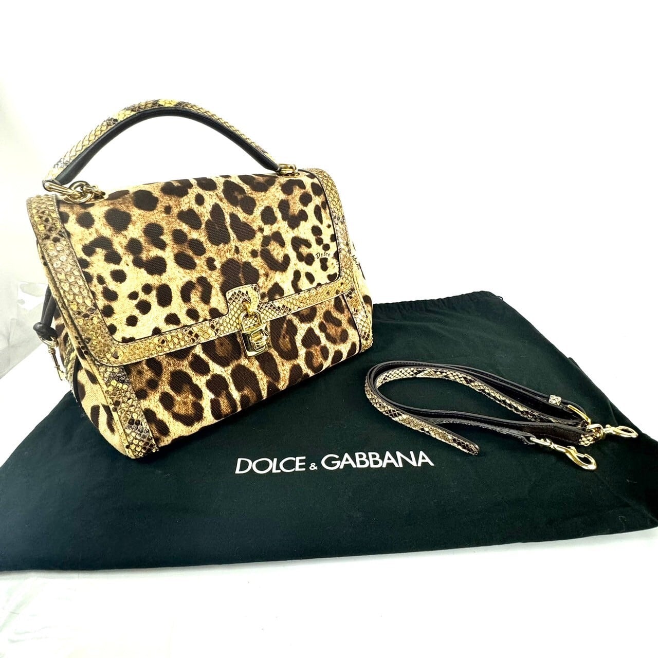 【希少】ドルチェアンドガッバーナ　Dolce&Gabbana　D&G　バンドバッグ　2way　レオパード　パイソン　キャンバス