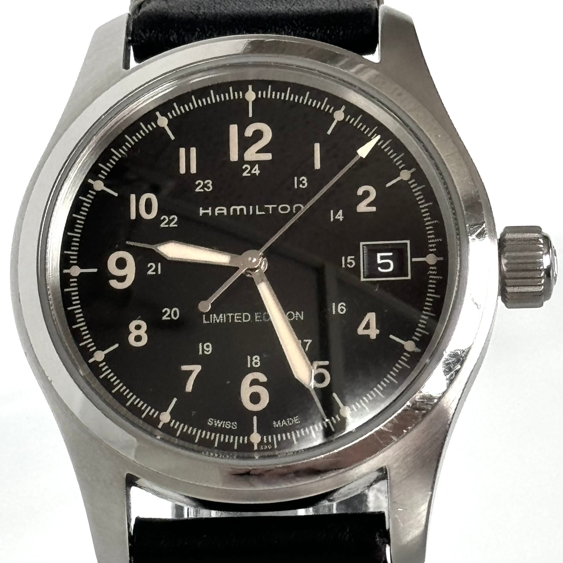 【希少】ハミルトン　カーキフィールド　H89415733　H894150　ナノユニバース別注　限定品　自動巻　黒　革ベルト　デイト表示