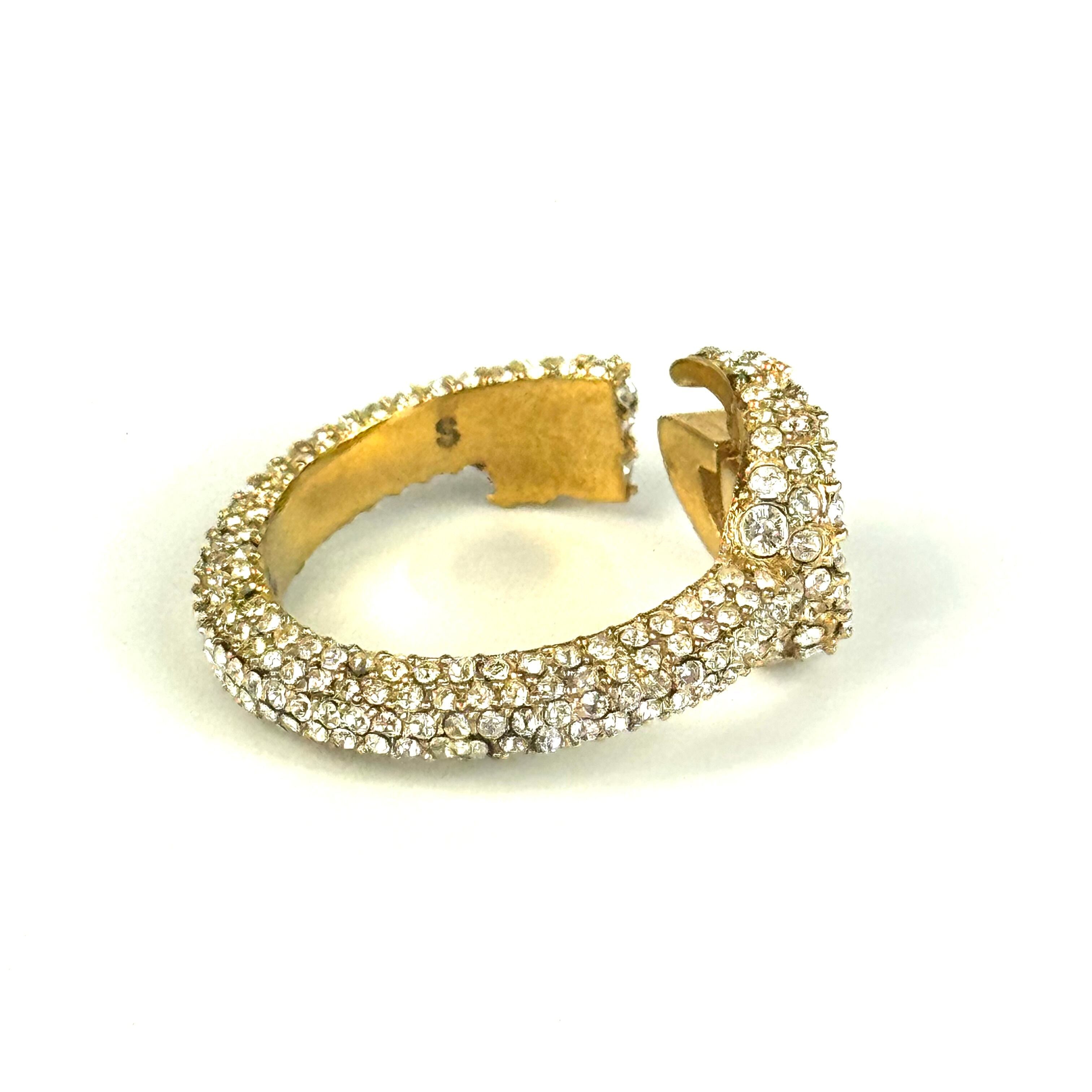 【美品】グッチ　GUCCI　リング　GGマーモント　ラインストーン　ゴールド　S　13