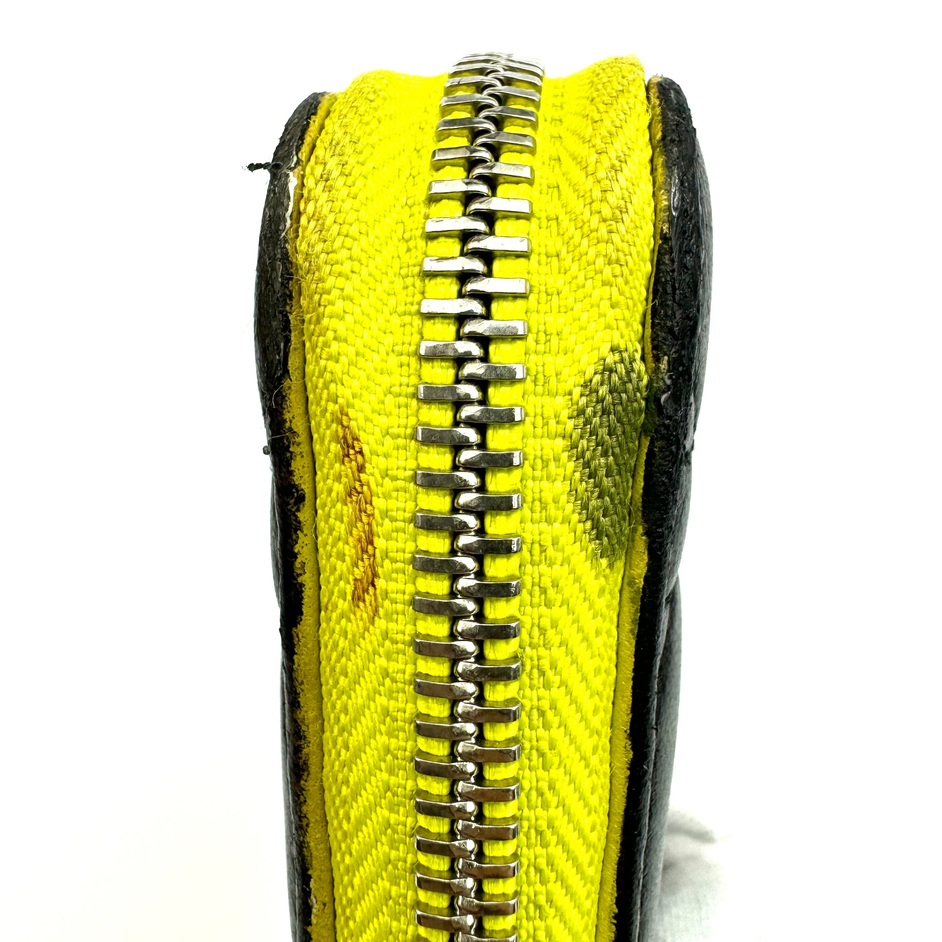 クリスチャンディオール　カナージュ　ロングウォレット　ラウンドジップ　レザー　黒　黄色　チャームなし