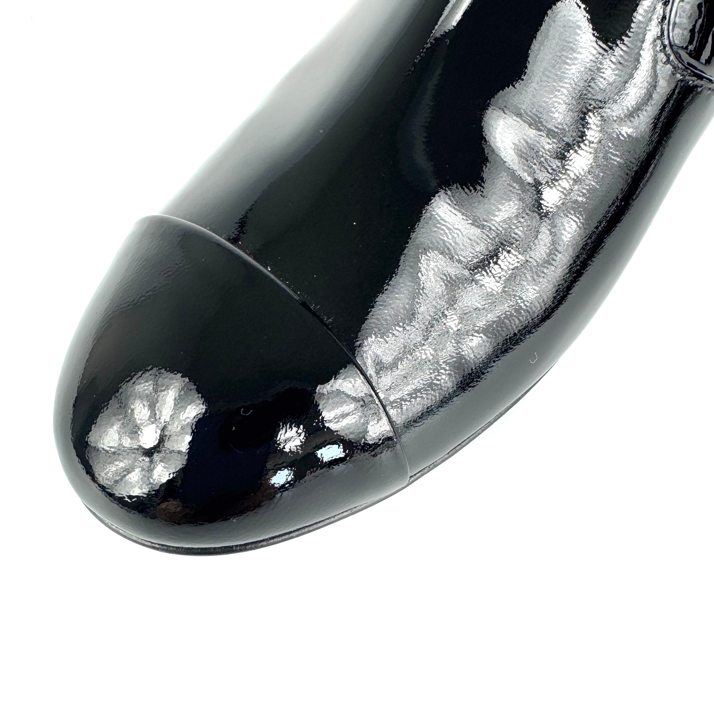 シャネル　CHANEL　ニットソックス　ブーツ　G38472　ココマーク　ニット×エナメル　黒　38C　日本サイズ約25cm