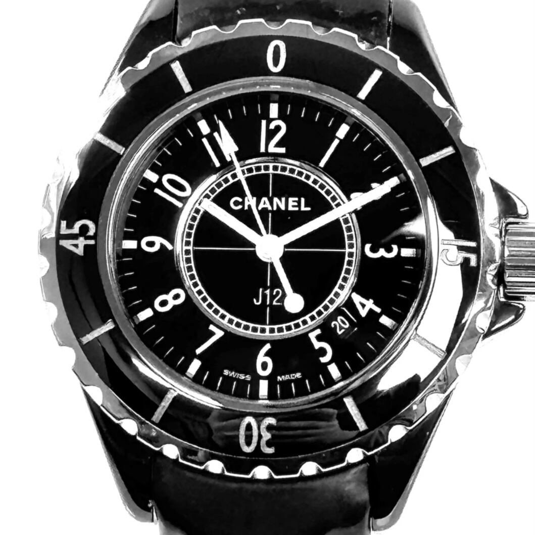 シャネル　CHANEL　J12　H0680　クォーツ　黒　セラミック　デイト表示　革ベルト　レディース