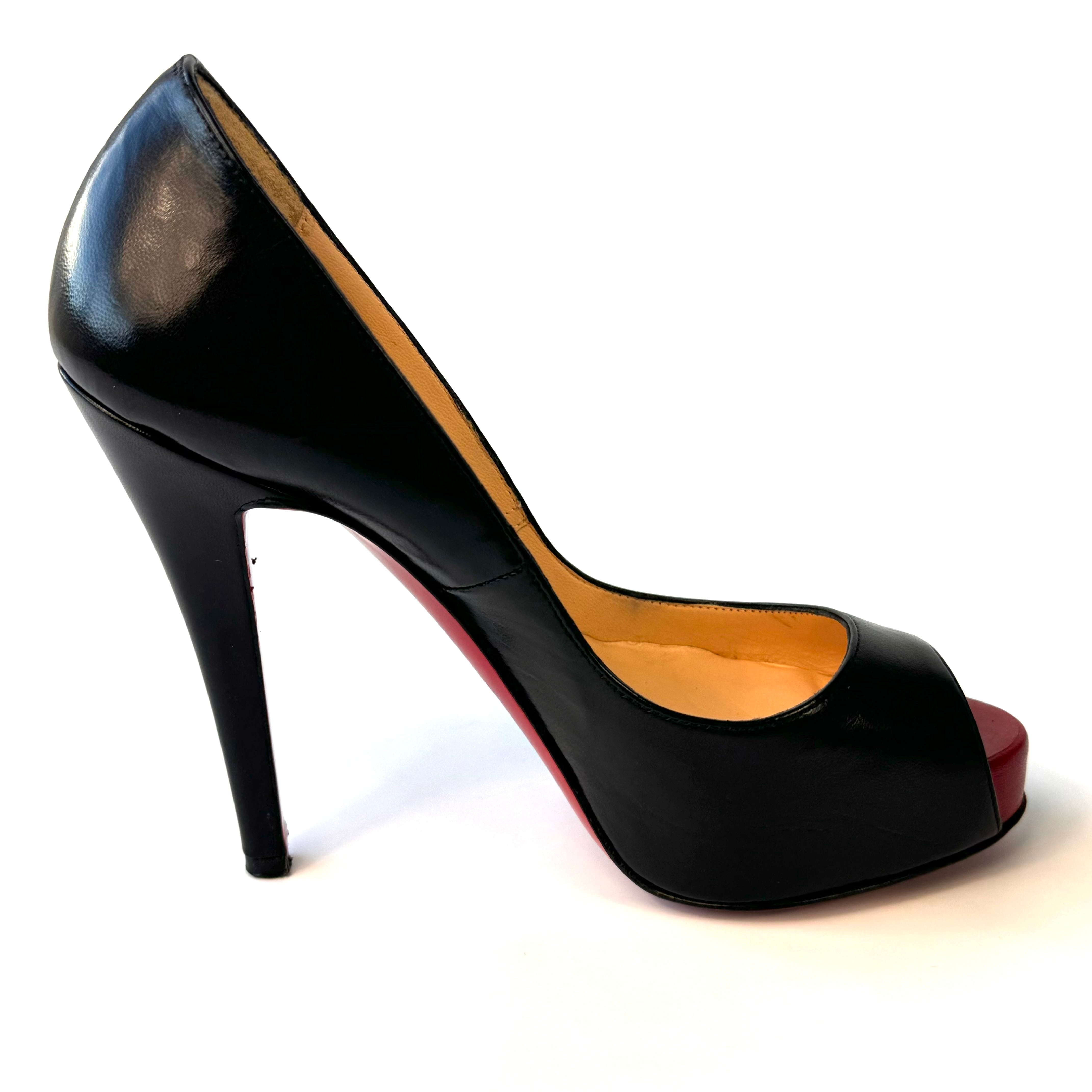 【美品】クリスチャンルブタン　パンプス　ピンヒール　オープントゥ　21cm　黒