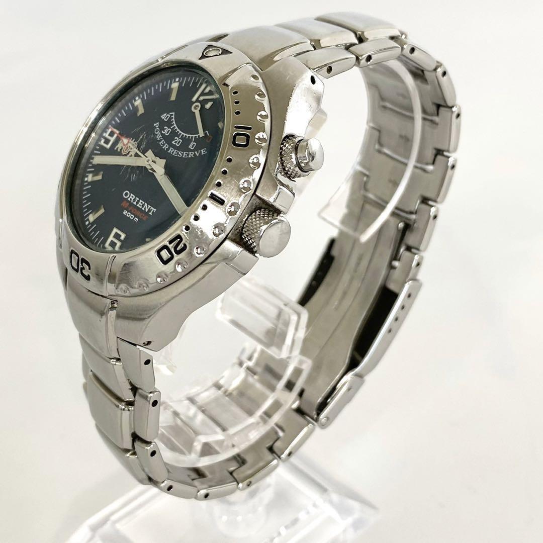 オリエント　M-FORCE　自動巻き　パワーリザーブ　デイト表示　ネイビー