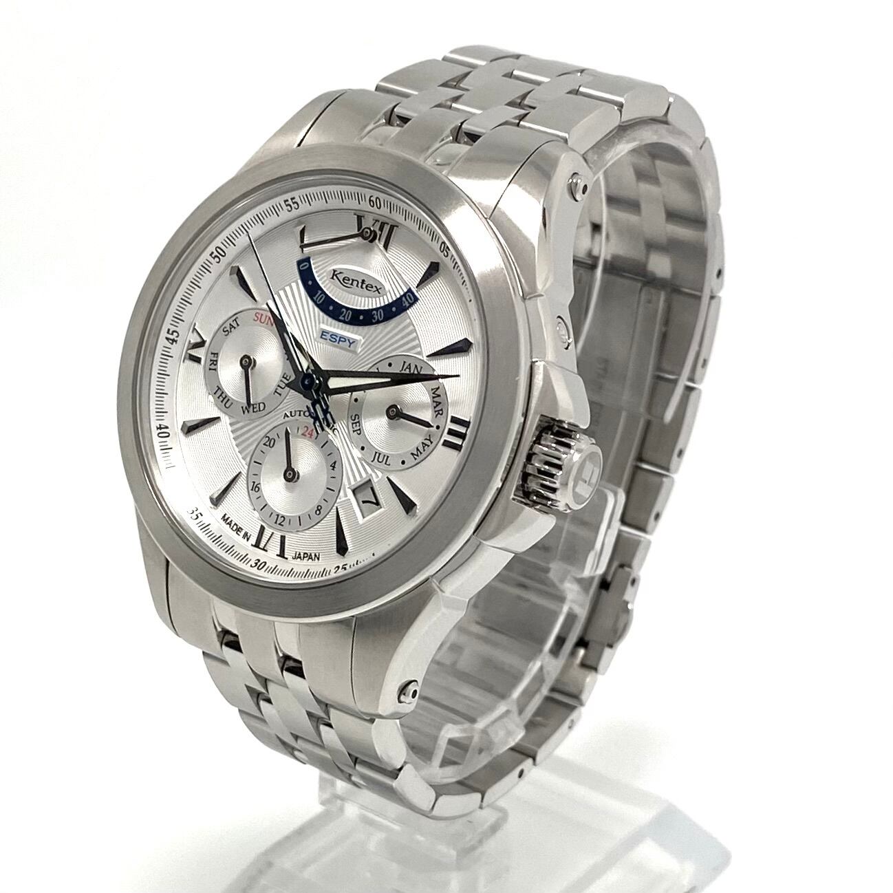 【美品】ケンテックス　KENTEX　エスパイアクティブII　E546M-08　自動巻　シルバー　パワーリザーブ　トリプルカレンダー