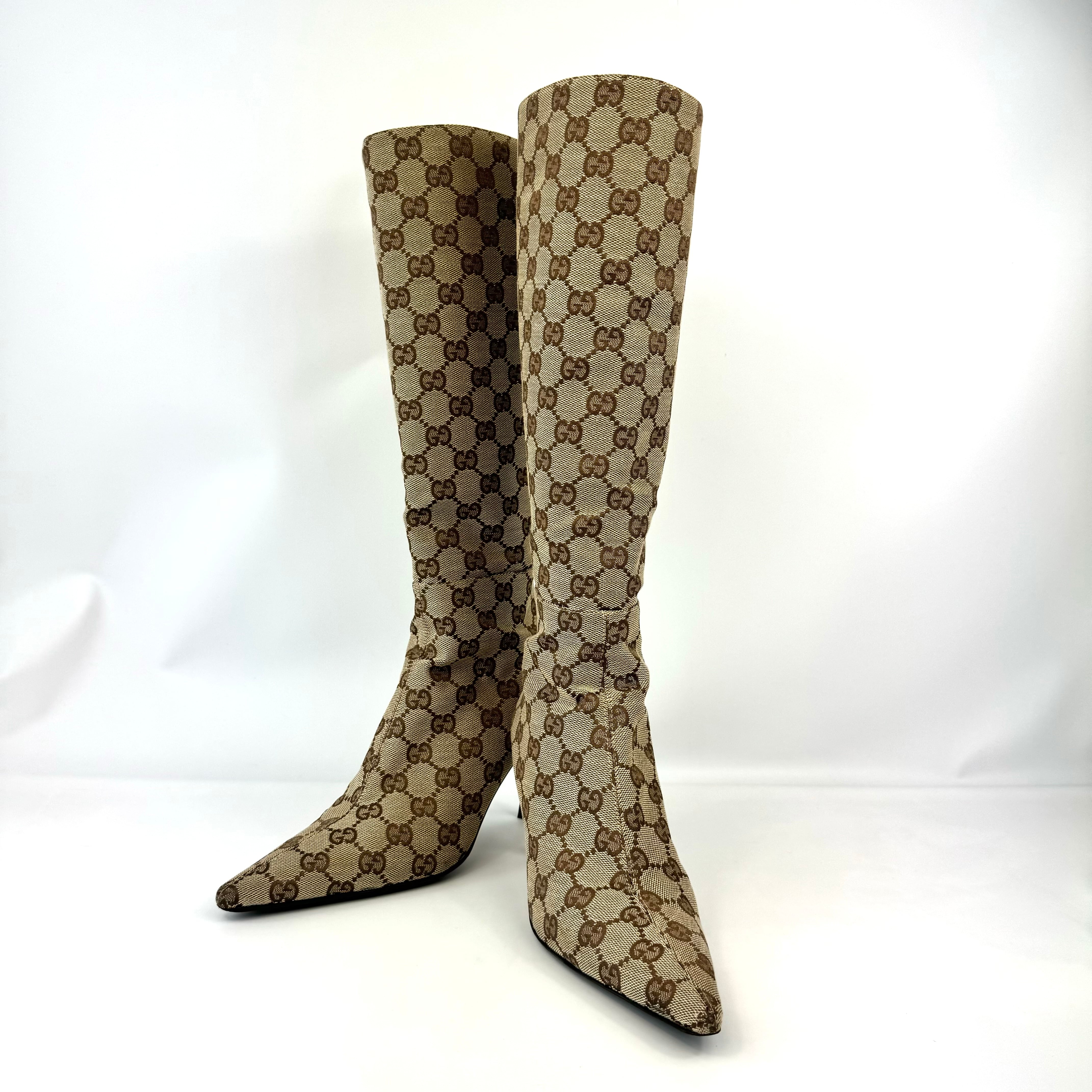 【希少】グッチ　ロングブーツ　GGキャンバス　ブラウン22cm