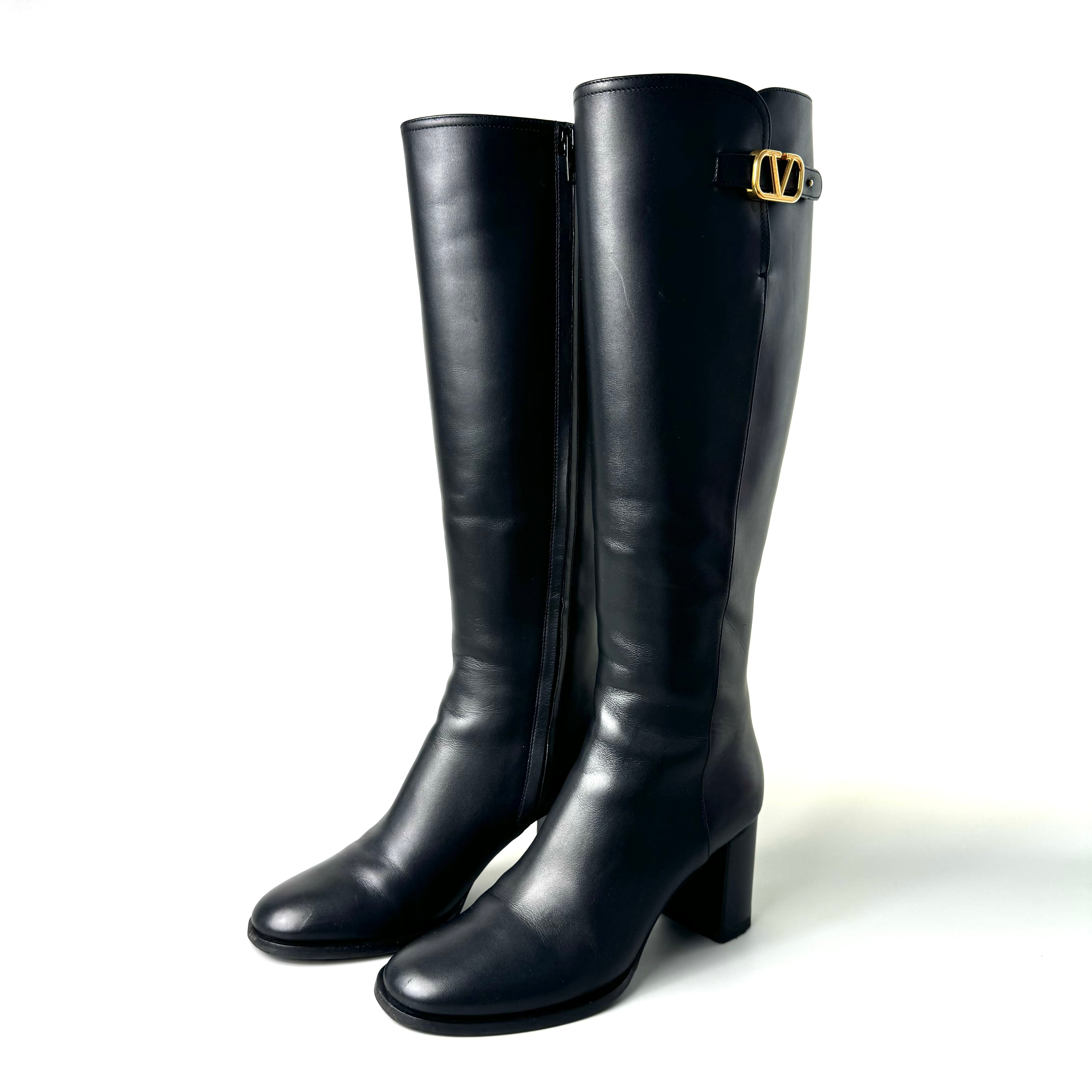 バレンティノガラヴァーニ　ブーツ　Vロゴ　シグネチャー　カーフ　黒　23cm