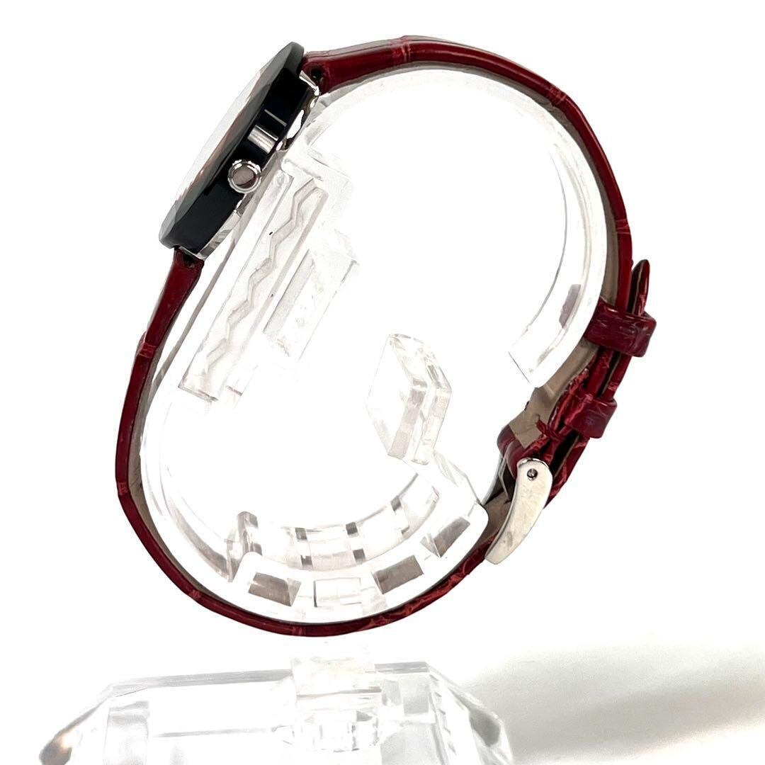 【美品】センチュリー　タイムジェム　クォーツ　カットガラス　ボルドー　革ベルト