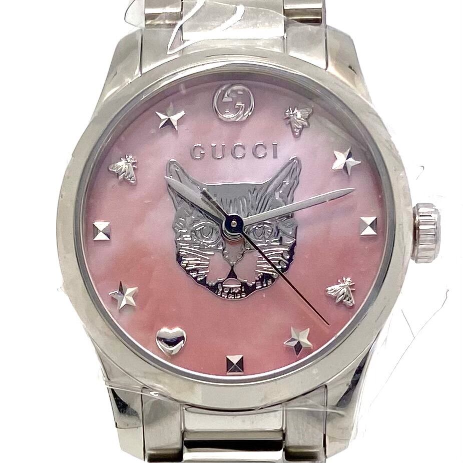 【未使用】腕時計 レディース グッチ GUCCI Gタイムレス 126.5 YA1265013 キャット 猫 モチーフ クォーツ ピンクシェル
