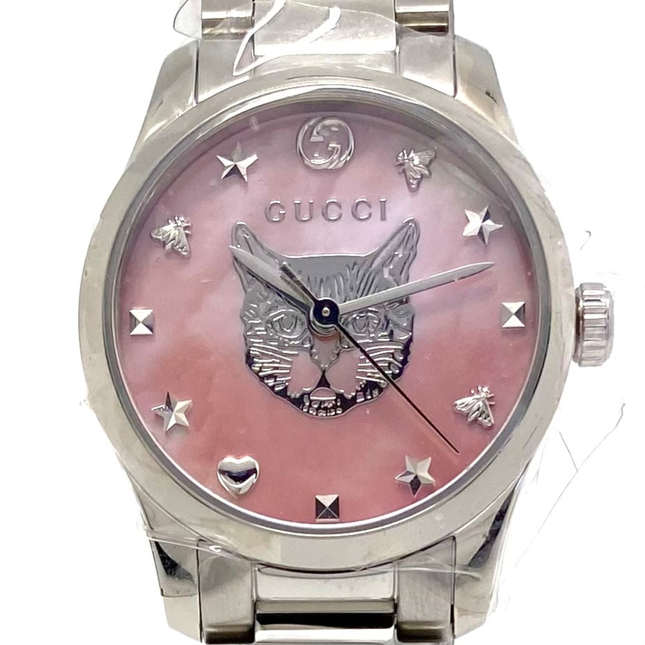 【未使用】腕時計 レディース グッチ GUCCI Gタイムレス 126.5 YA1265013 キャット 猫 モチーフ クォーツ ピンクシェル
