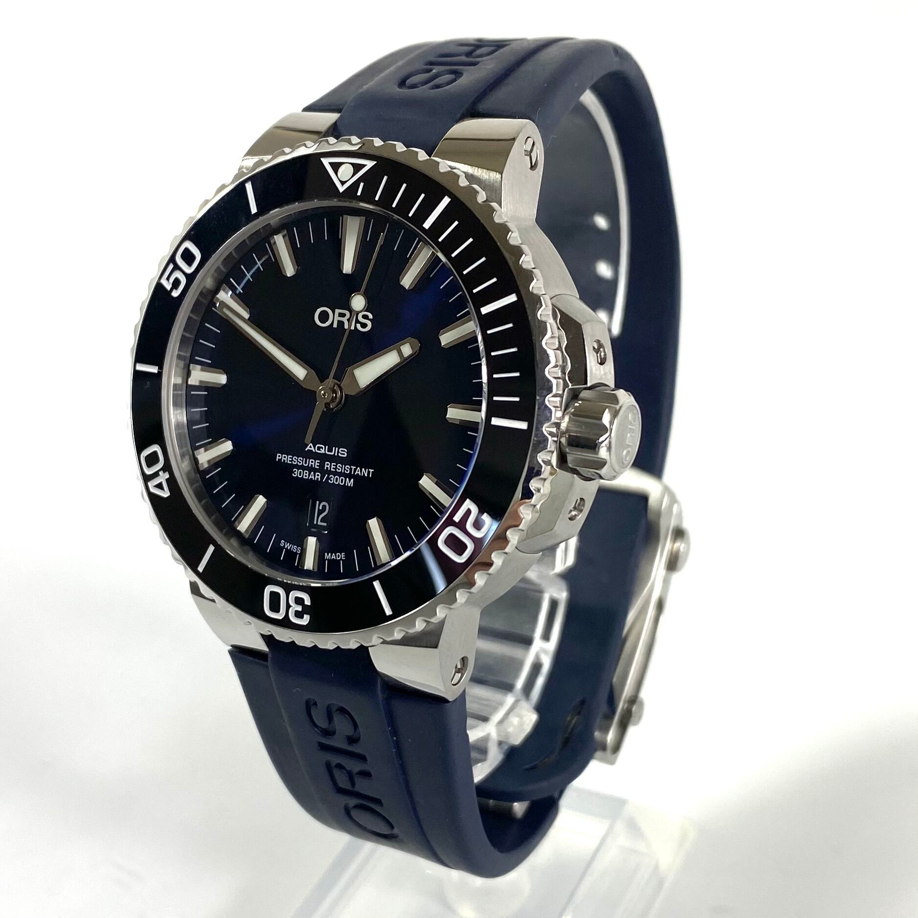 オリス　アクイス　Aquis　デイト　7730　自動巻　デイト表示　裏スケ　青　樹脂ベルト
