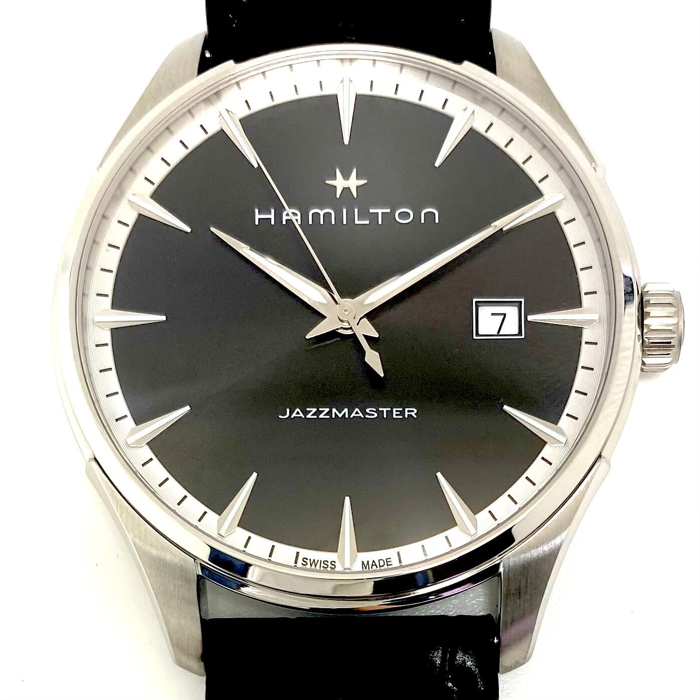 【未使用】腕時計 メンズ ハミルトン ジャズマスター ジェント H32451731 H324510 クォーツ 黒 デイト表示 革ベルト