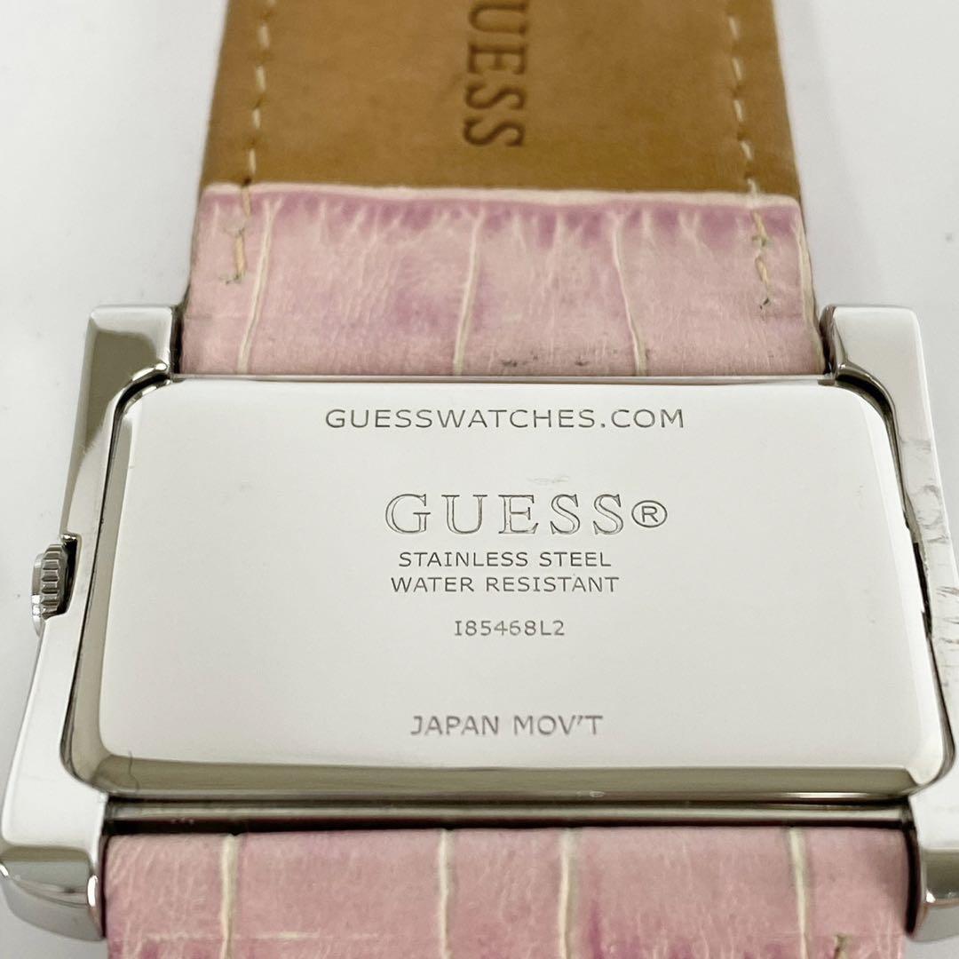 【美品】ゲス　クォーツ　シルバー　革ベルト　ラインストーン　スクエア