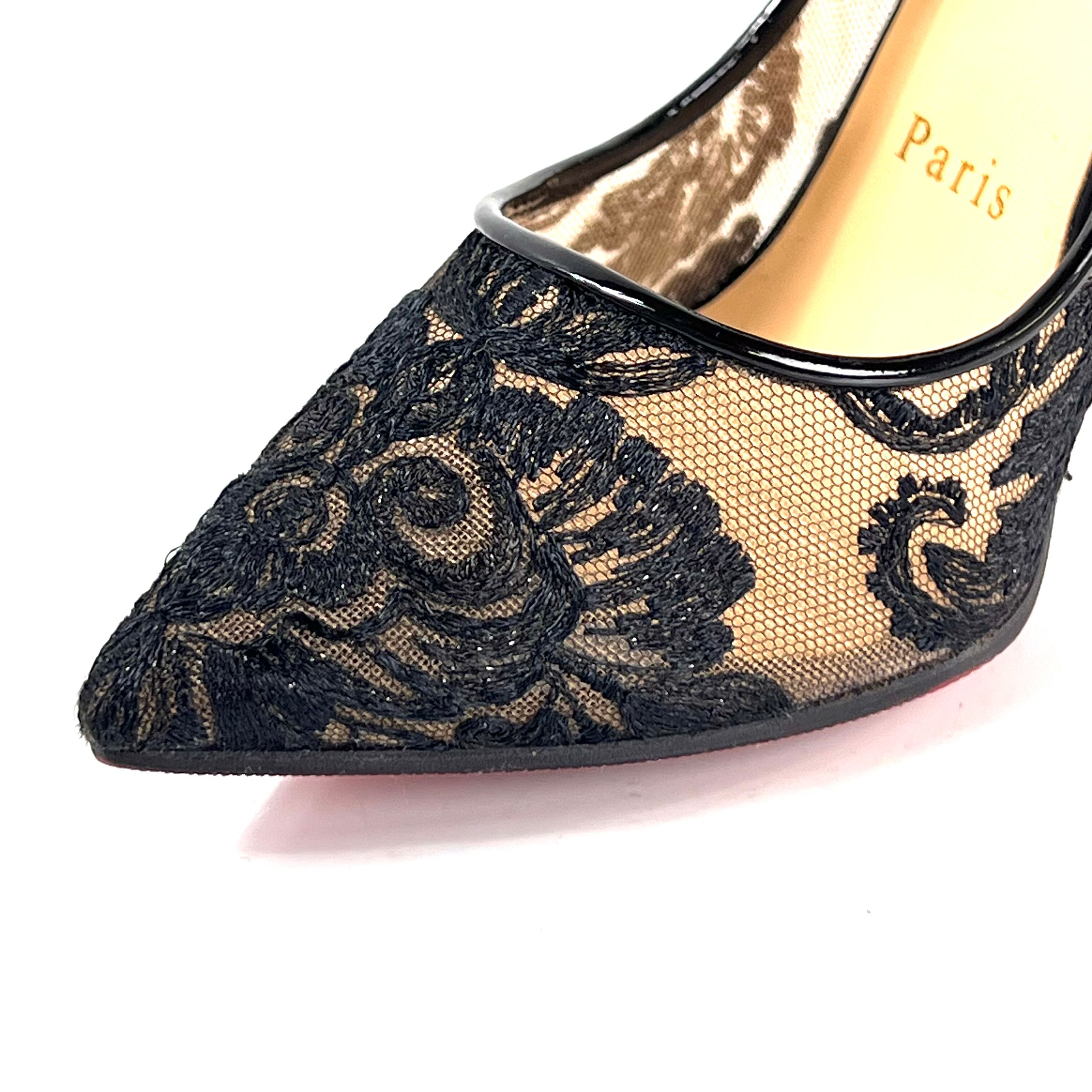 クリスチャンルブタン　パンプス　レース　100mm　ピンヒール　黒　36.5