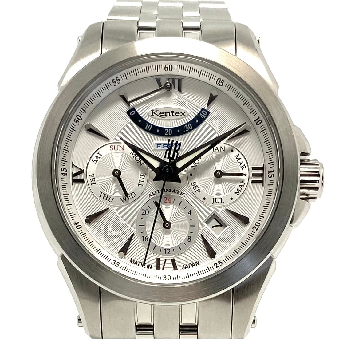 【美品】ケンテックス　KENTEX　エスパイアクティブII　E546M-08　自動巻　シルバー　パワーリザーブ　トリプルカレンダー