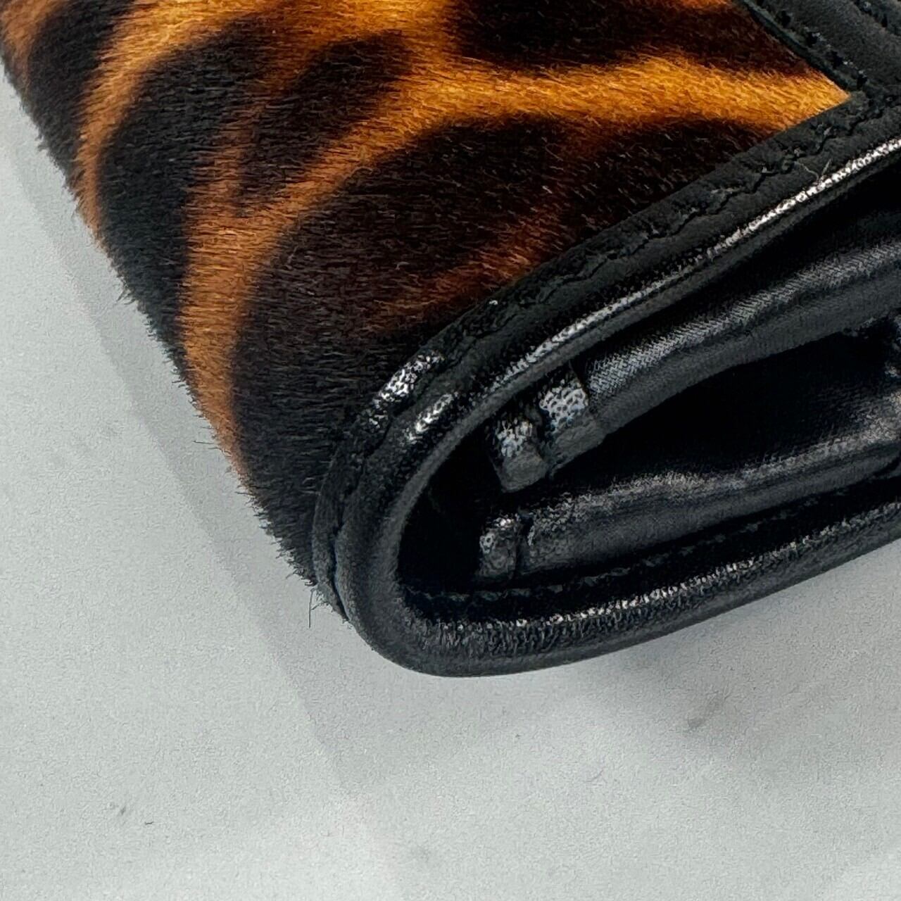 【美品】ドルチェアンドガッバーナ　Dolce&Gabbana　財布　フラップ　レオパード　黒　ナイロン　ハラコ