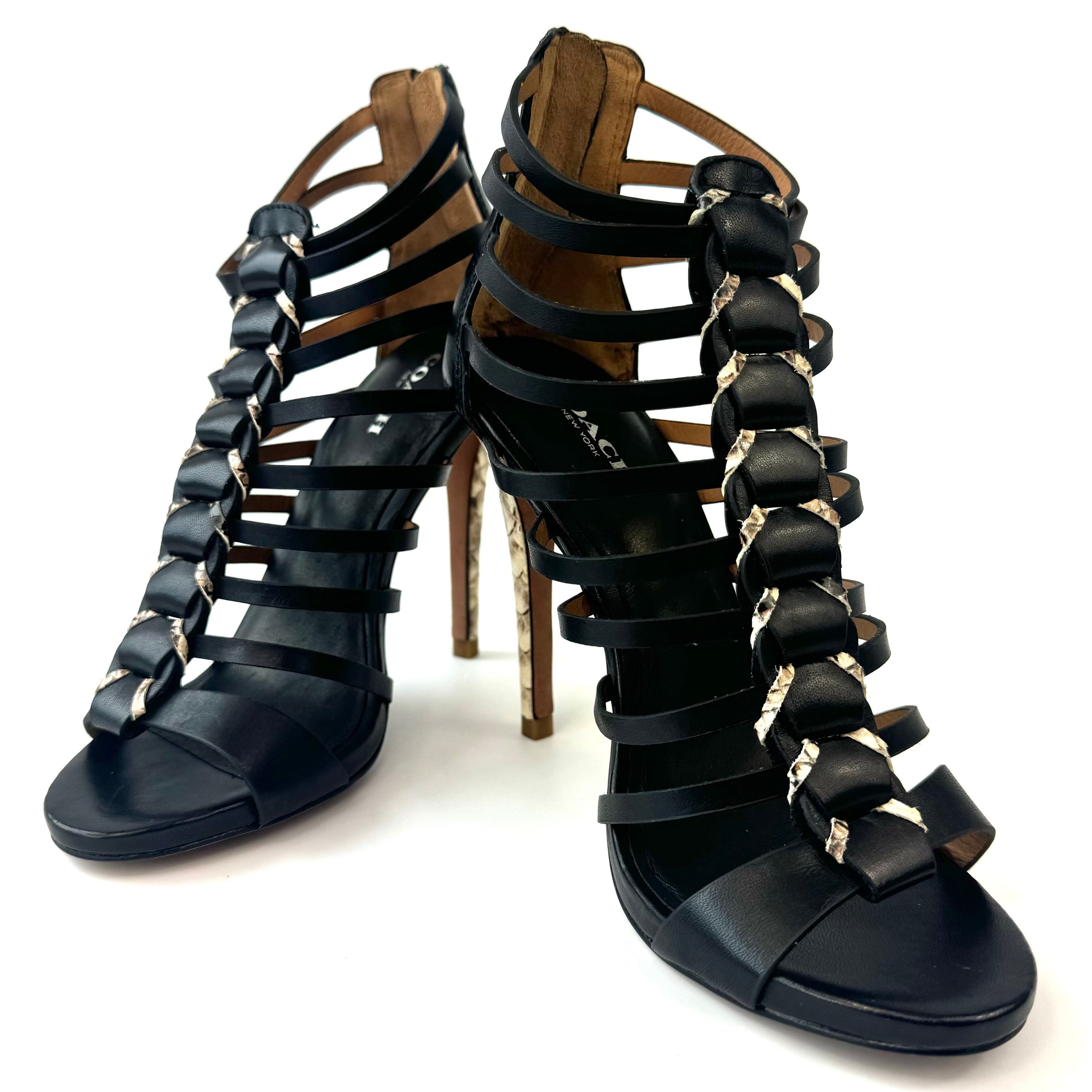 【美品】コーチ　グラディエーターサンダル　ピンヒール　パイソン　黒　22.5cm