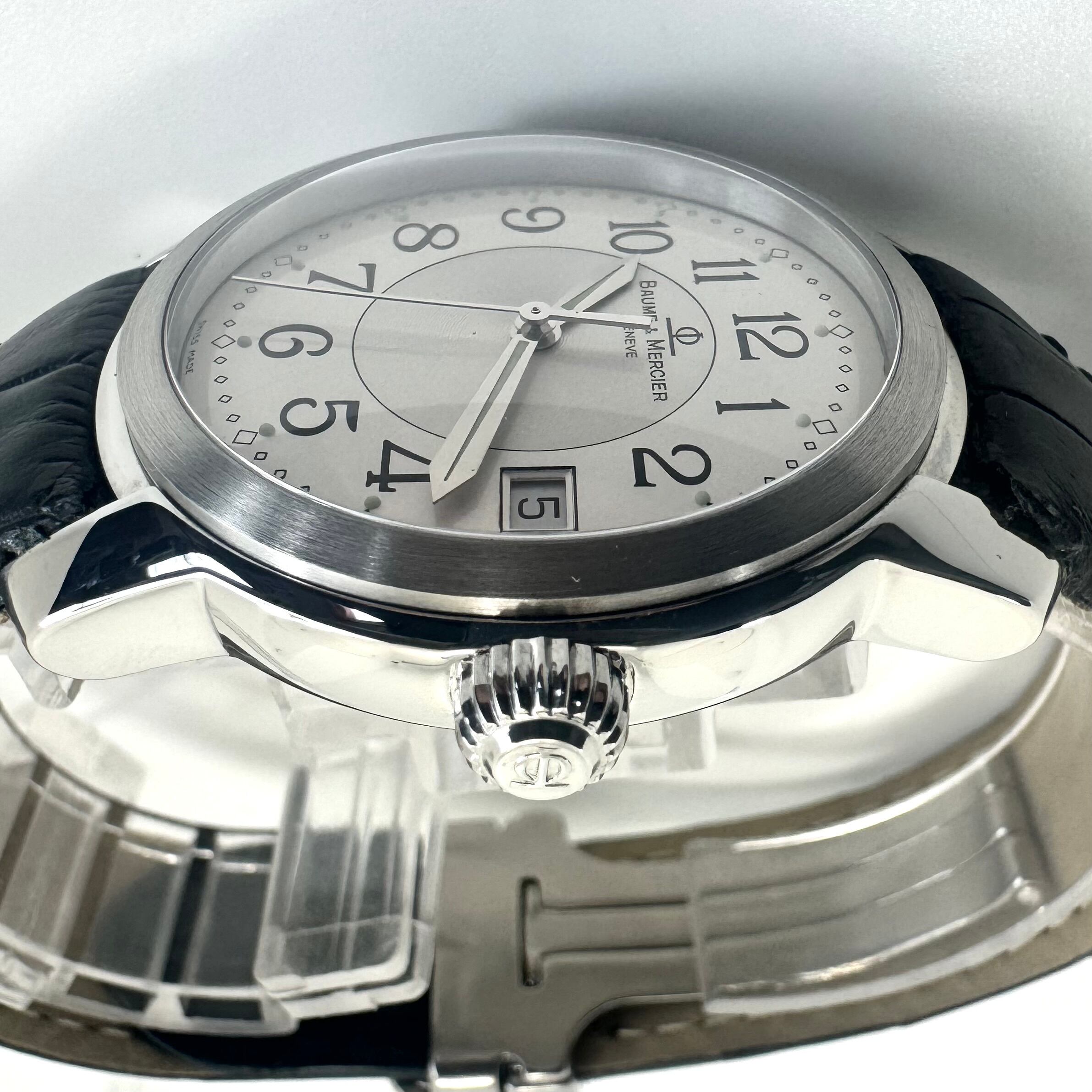 【美品・OH、電池交換済み】ボーム＆メルシエ　ケープランド　MV045214　5267466　クォーツ　デイト表示　シルバー　革ベルト