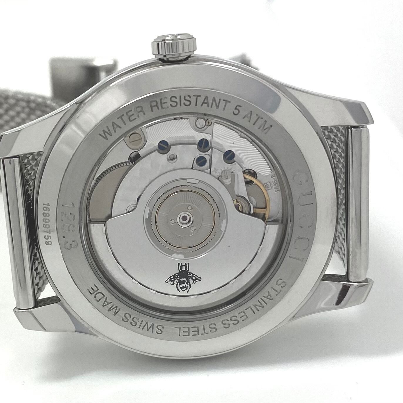 【動作良好】腕時計 メンズ グッチ GUCCI Gタイムレス 126.3 YA126330 自動巻 蜂 ビー シルバー 裏スケ スモールセコンド