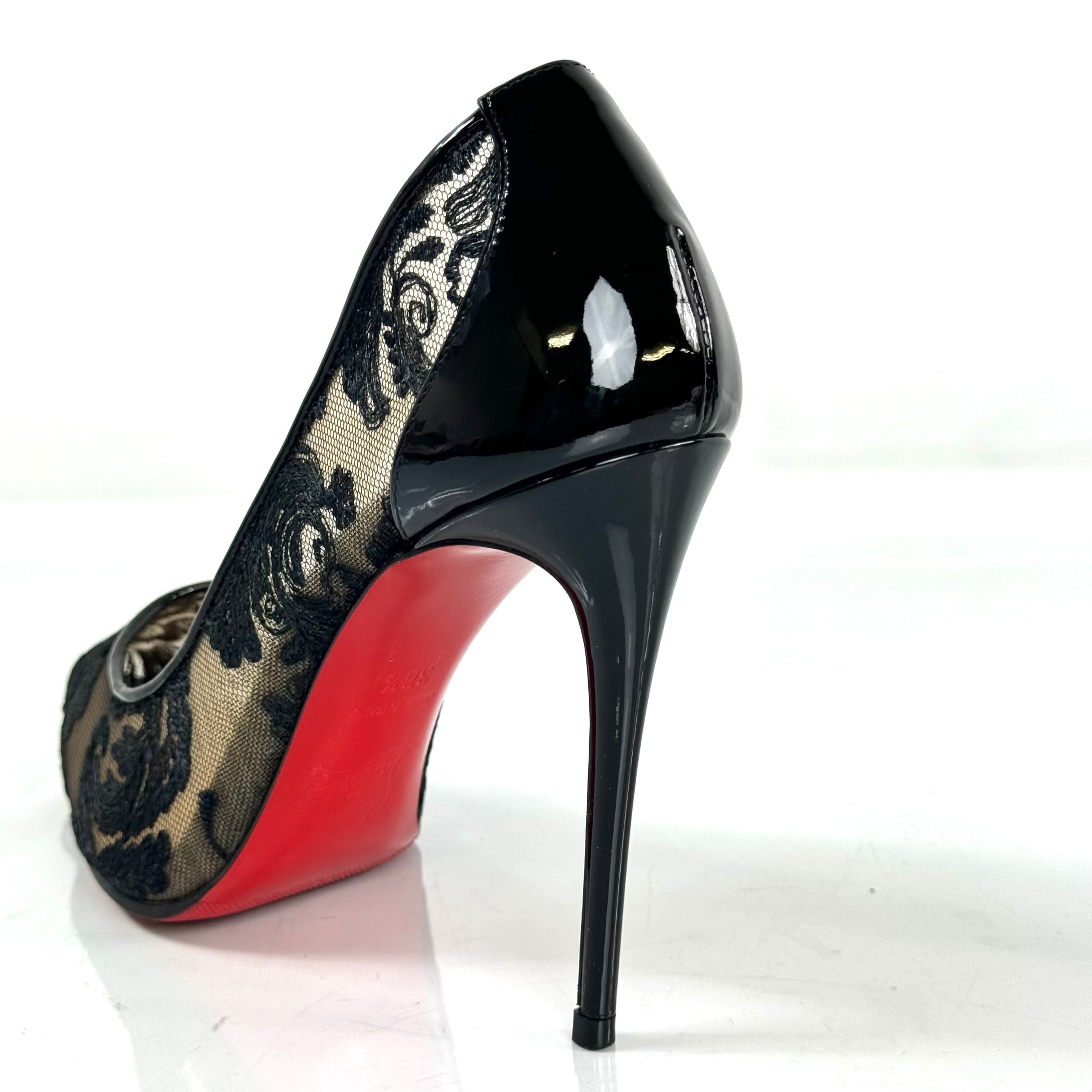 クリスチャンルブタン　パンプス　レース　100mm　ピンヒール　黒　36.5