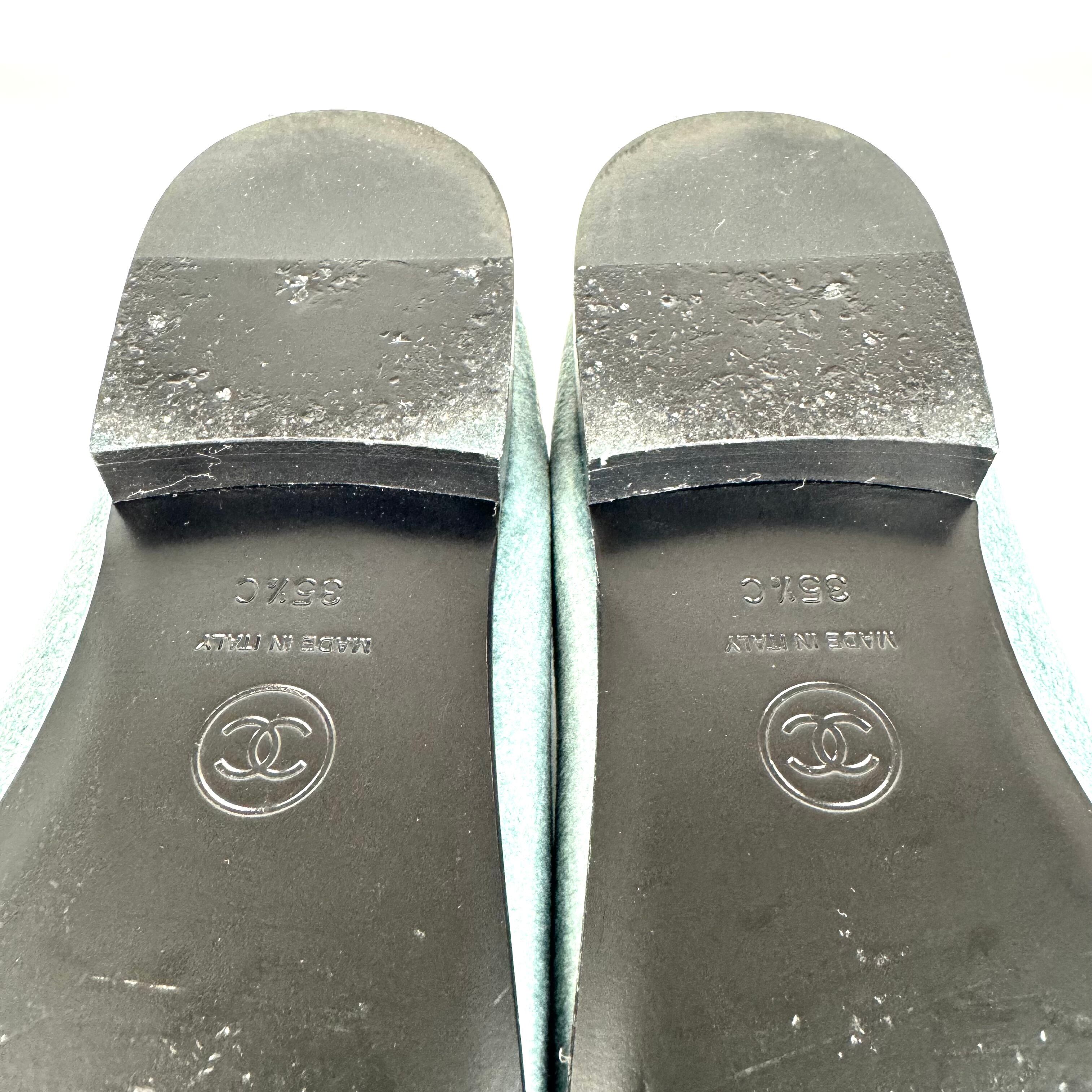 シャネル　CHANEL　リボンバレエシューズ　ココマーク　スエード　くすみブルー　23cm　351/2C