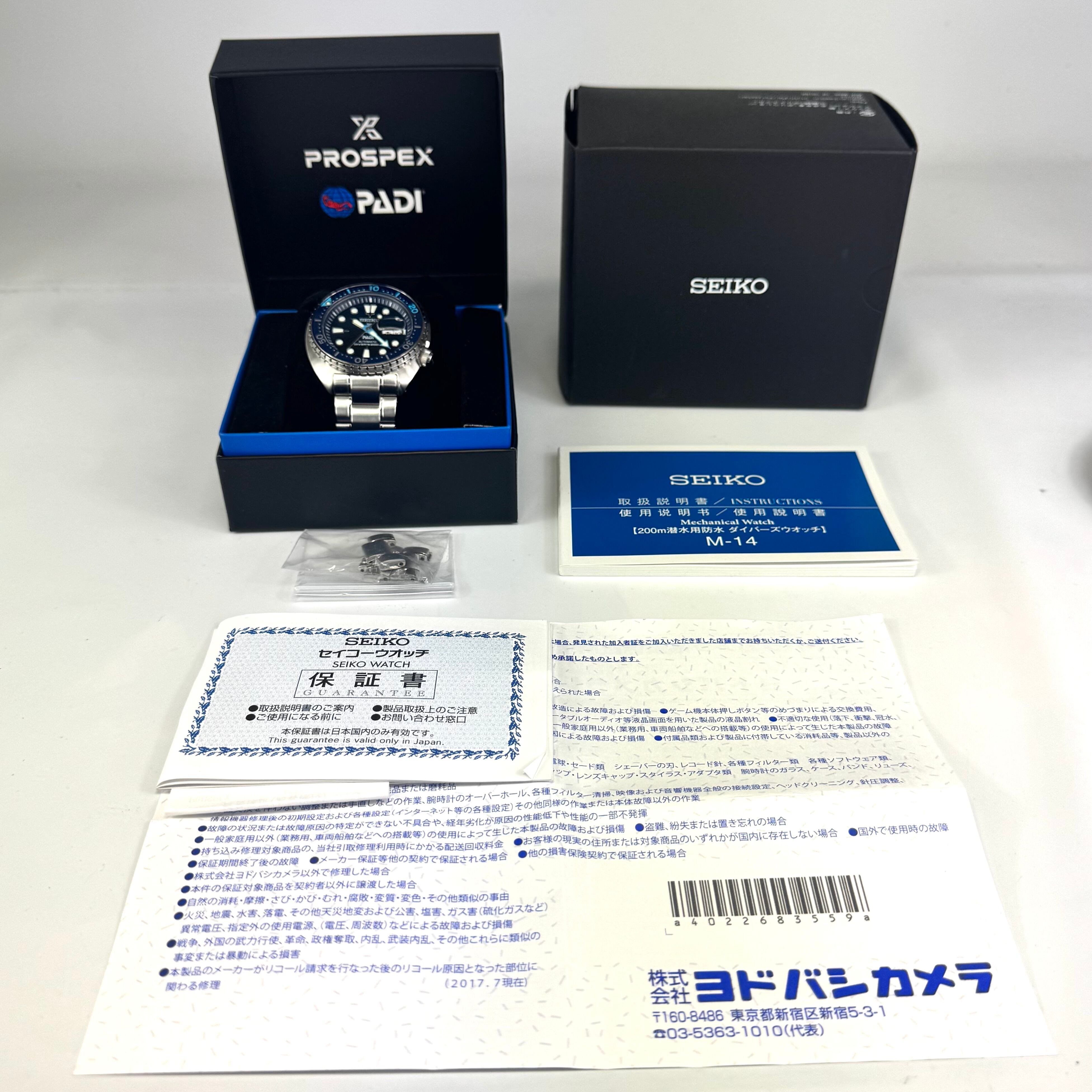 【美品】セイコー　プロスペックス　ダイバースキューバ　PADIコラボモデル　SBDY125　4R36-06Z0　自動巻　青　デイデイト表示（日本語・英語）