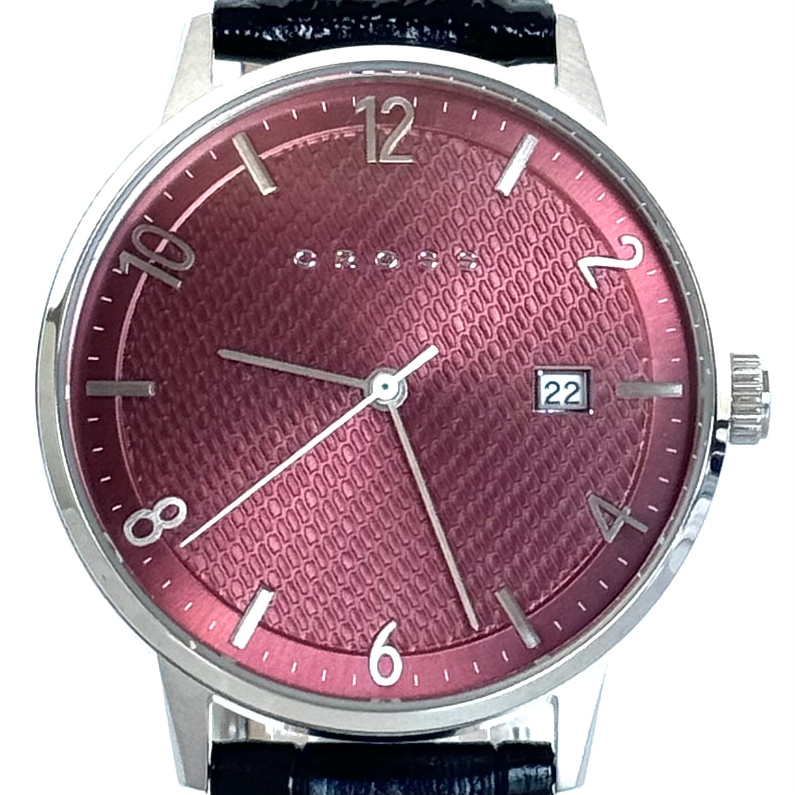 【美品・電池交換済】クロス　CROSS　CR9057−03　クォーツ　赤　デイト表示　革ベルト