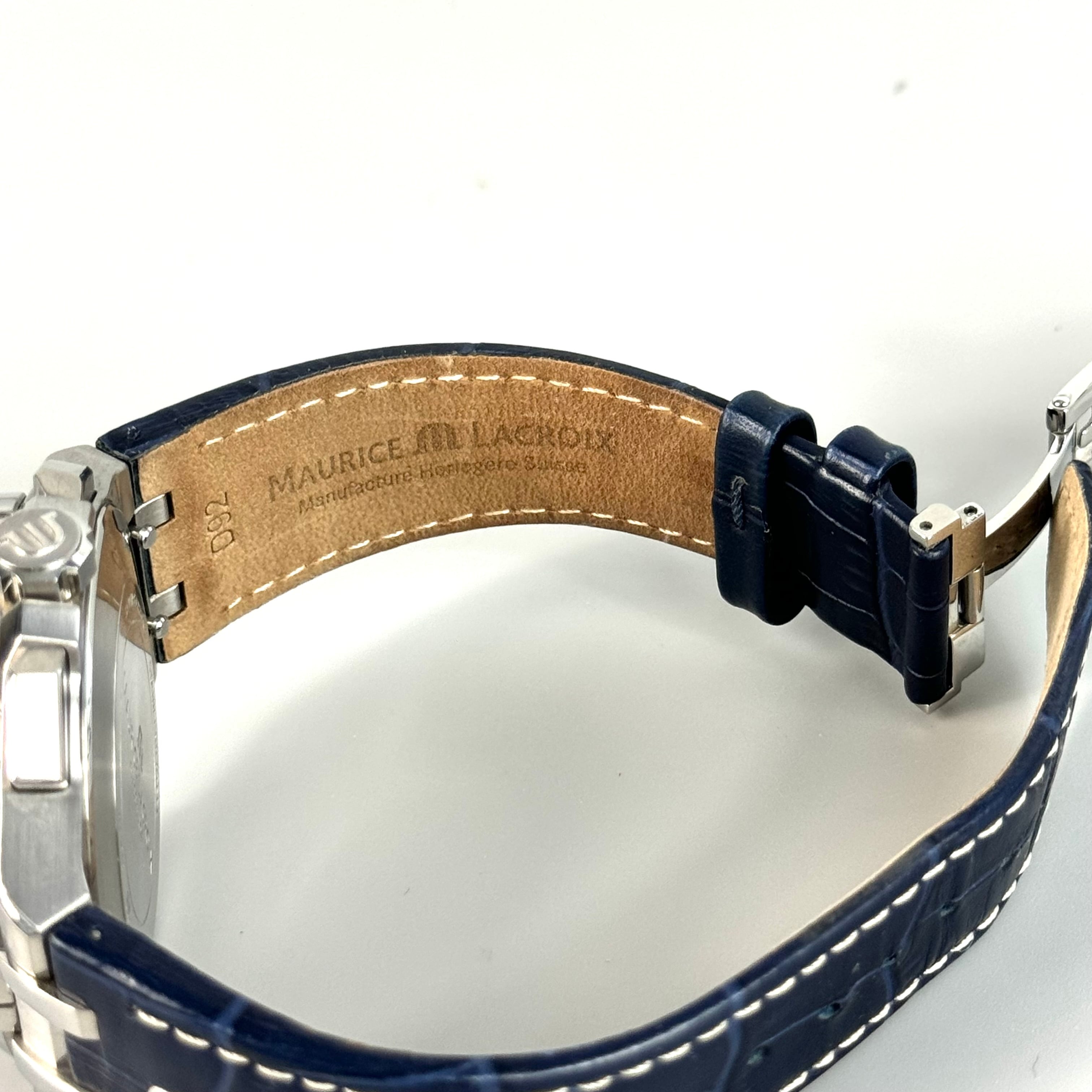 モーリスラクロア　MAURICE LACROIX　アイコン　AI1018　クォーツ　クロノグラフ　シルバー　革ベルト　デイト表示